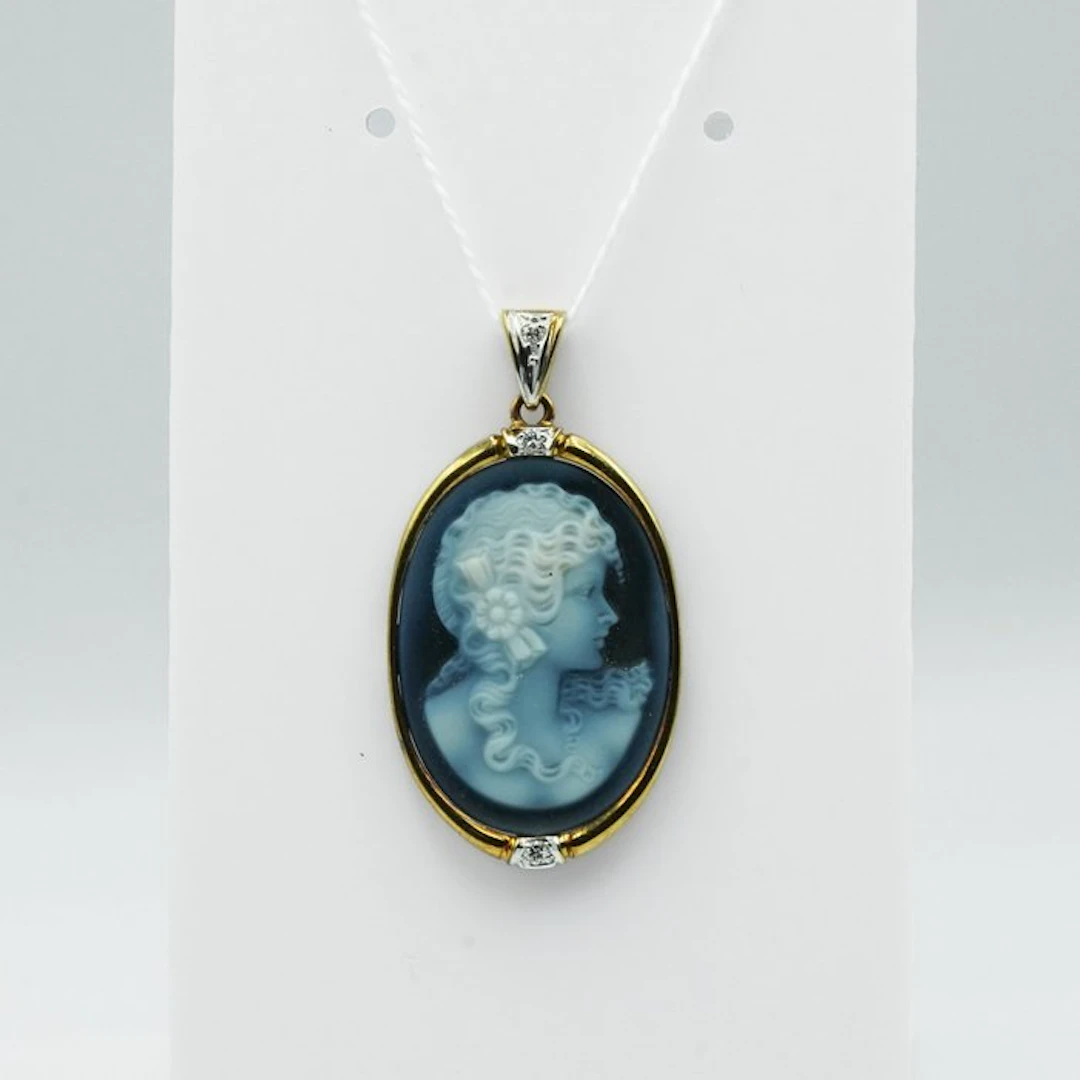 Pendant - 14 kt. Yellow gold Onyx - Diamond