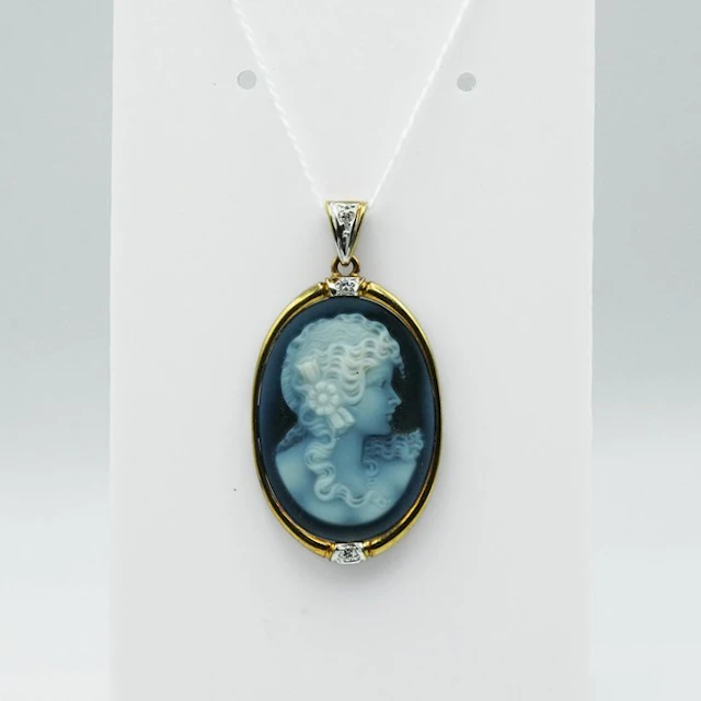 Pendant - 14 kt. Yellow gold Onyx - Diamond