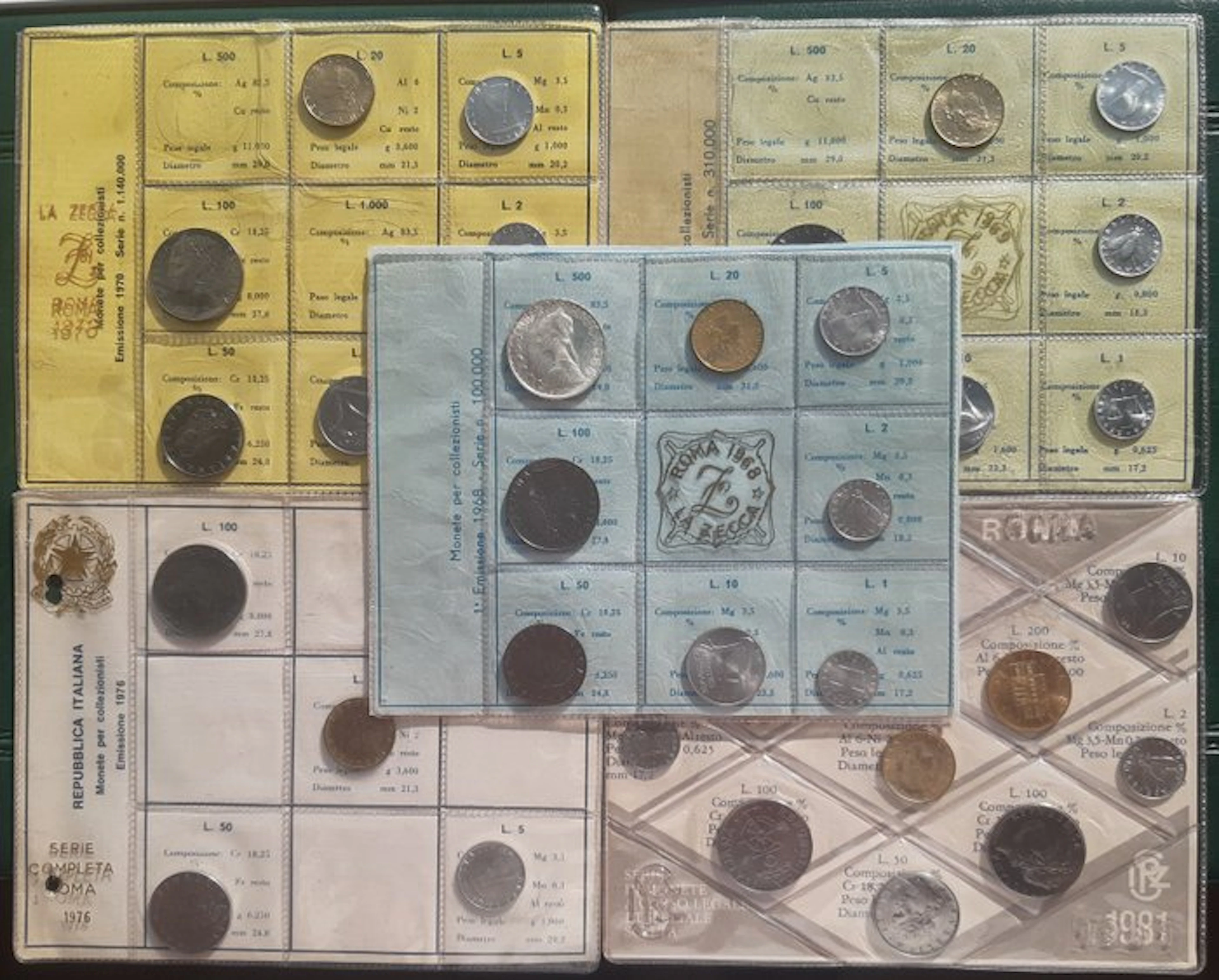 Italy. 5 SERIE DIVISIONALI (1968 con 500 Lire Caravelle...