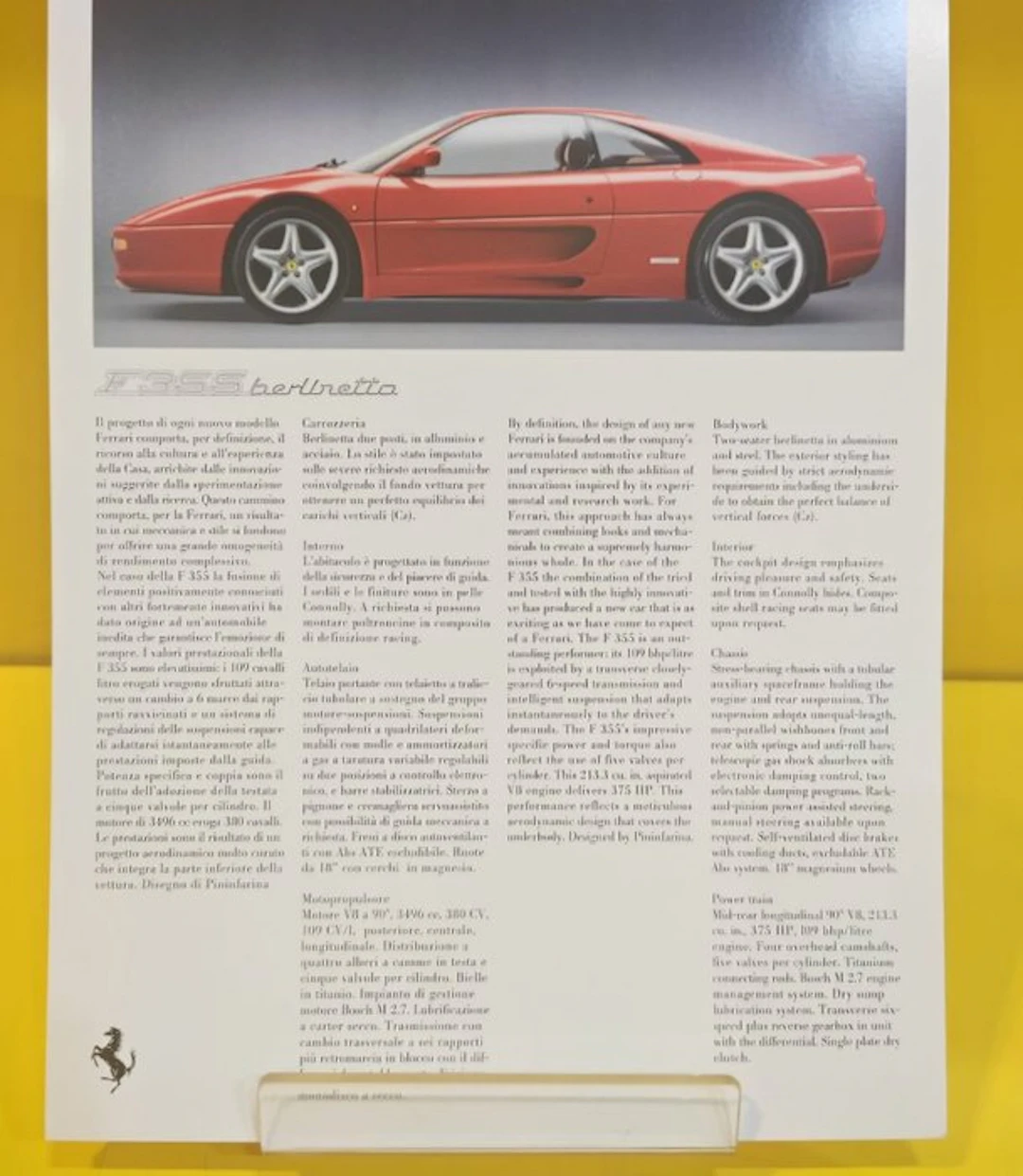 Ferrari F 355 Berlinetta Dati tecnici originali Ferrari - 1997
