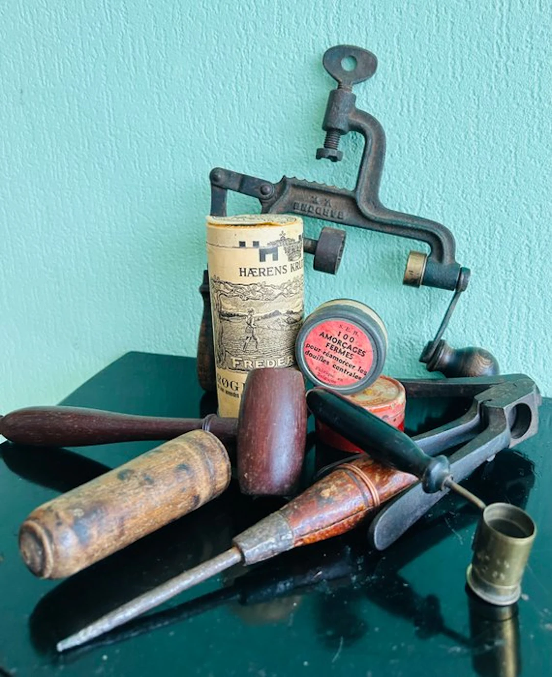 Tool - Large Collection of Antique Reloading Tools for Hunting Rifle Cal.12.