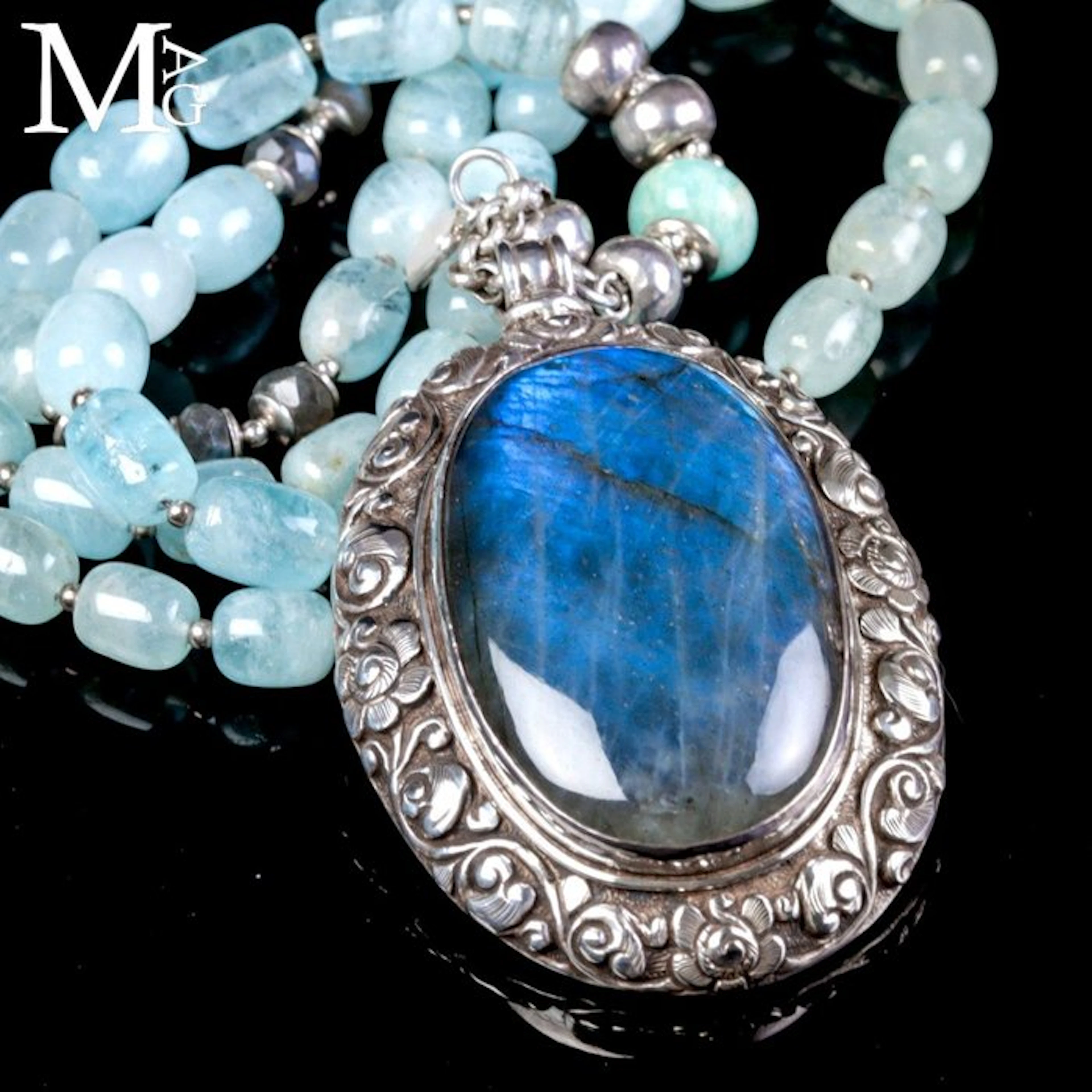 Aquamarine - Larimar - Labradorite - Extraordinary Silver...