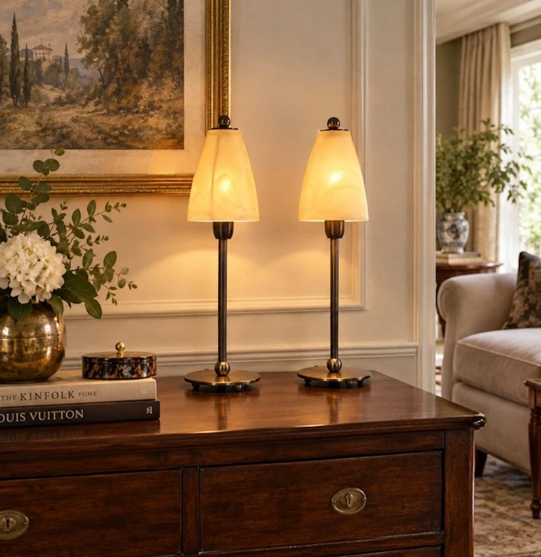 R.S.- LEUCHTEN - Table lamp (2) - Brass, Copper - Marbled glass