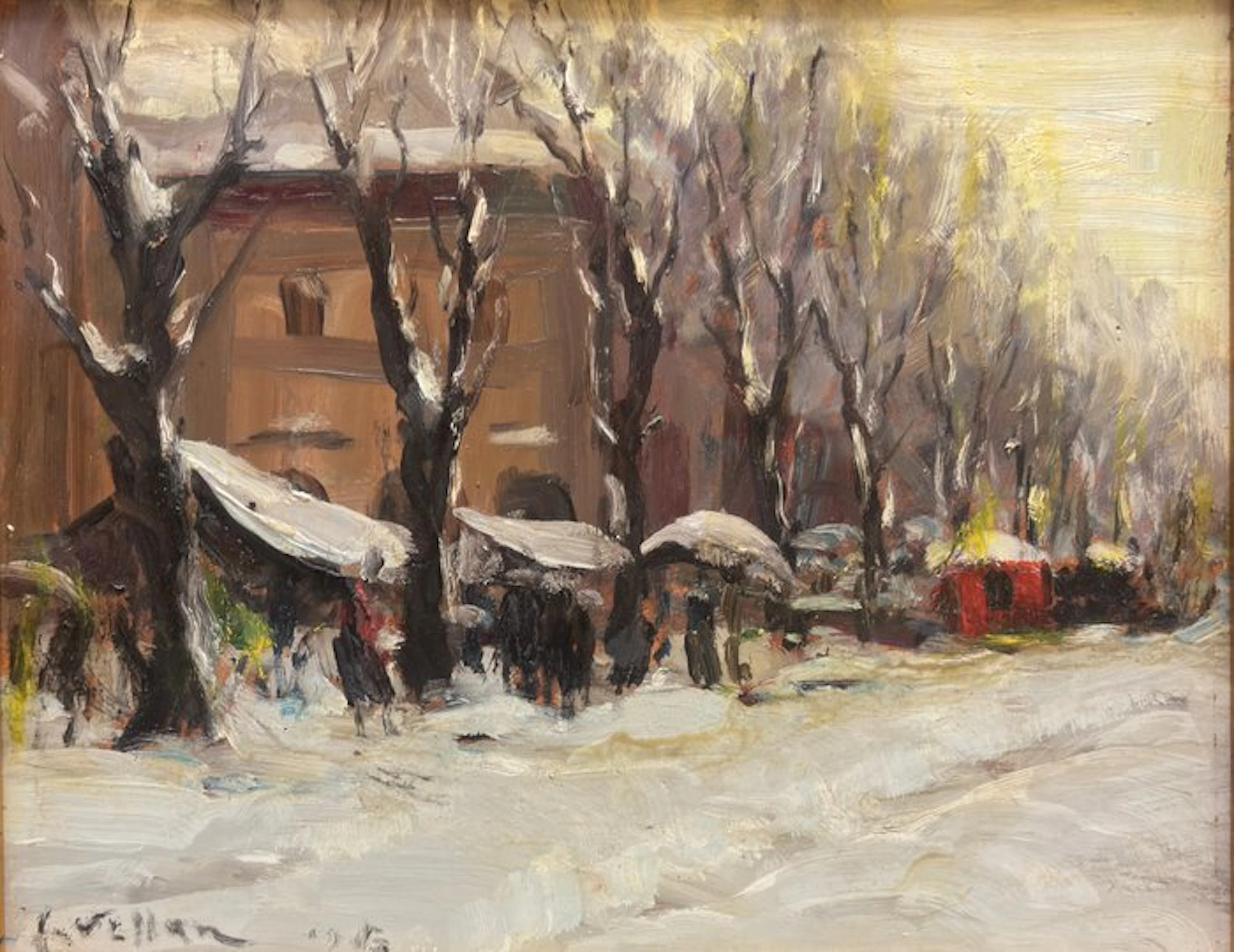 Felice Vellan (1889-1976) - Mercato di Corso Valdocco a Torino con la neve