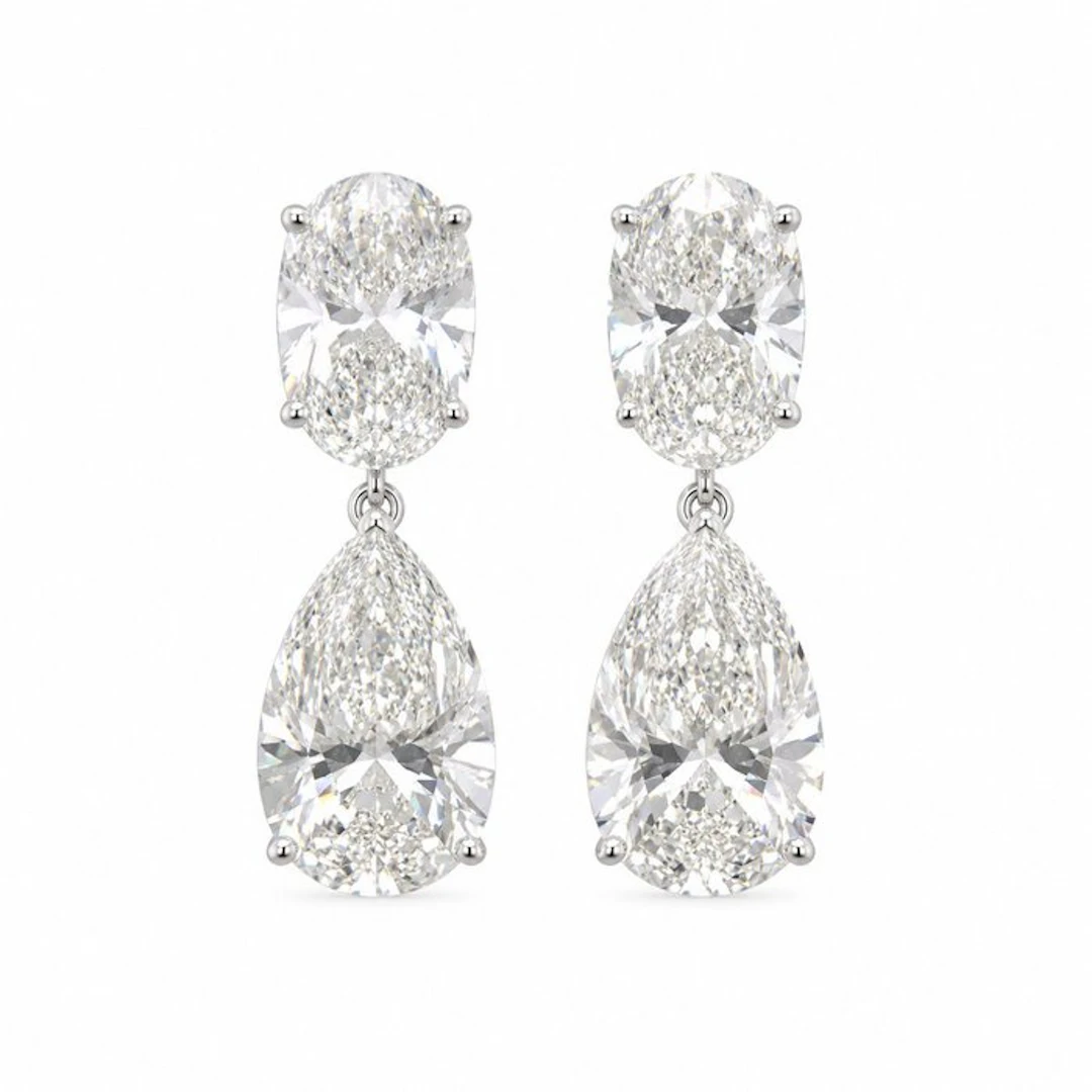 Earrings - 14 kt. White gold - 7.00ct. tw. Diamond (Lab-grown) - Diamond