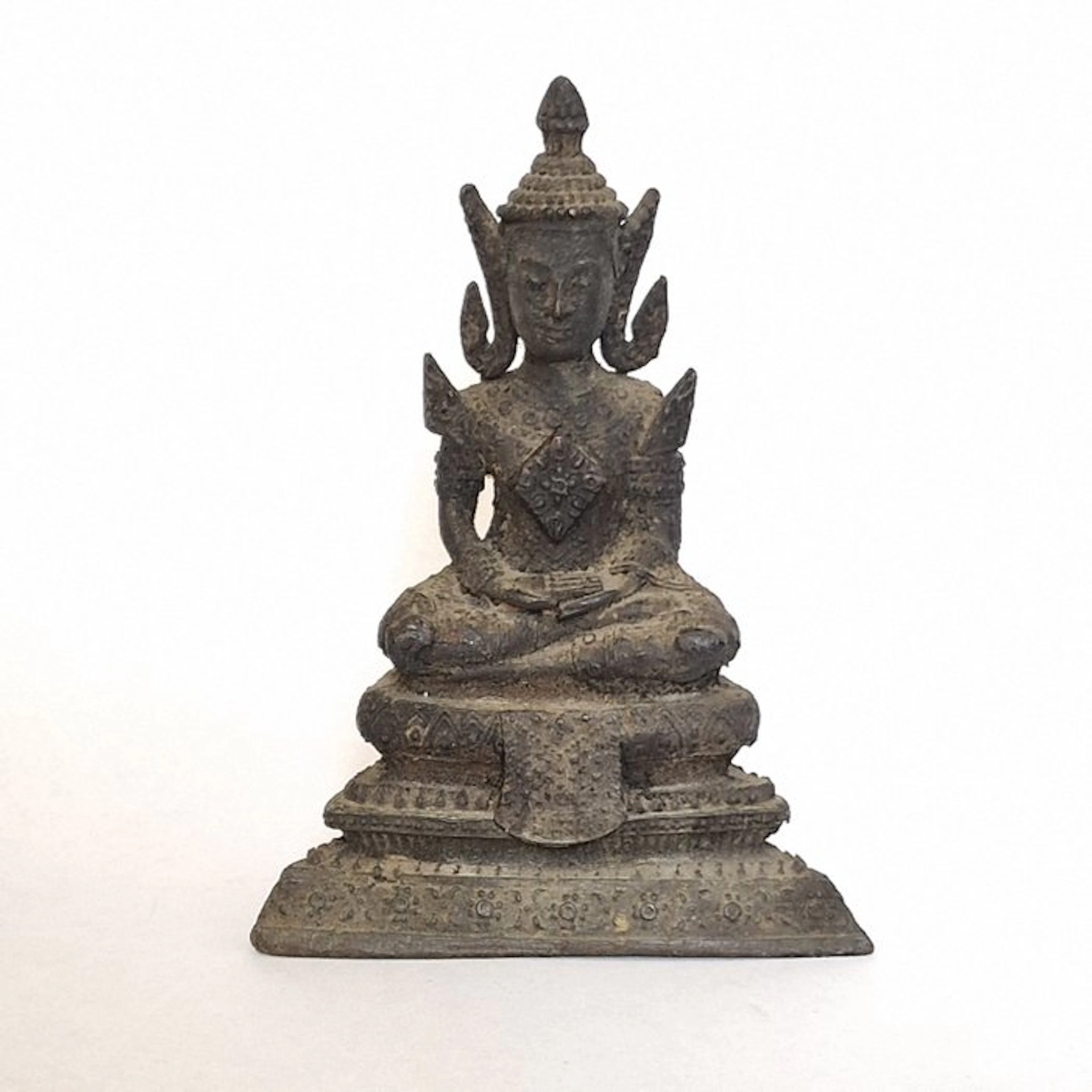 Ancient Indochinese Mixed Metal Sitting Buddha on Throne Bead Talisman - 108 mm