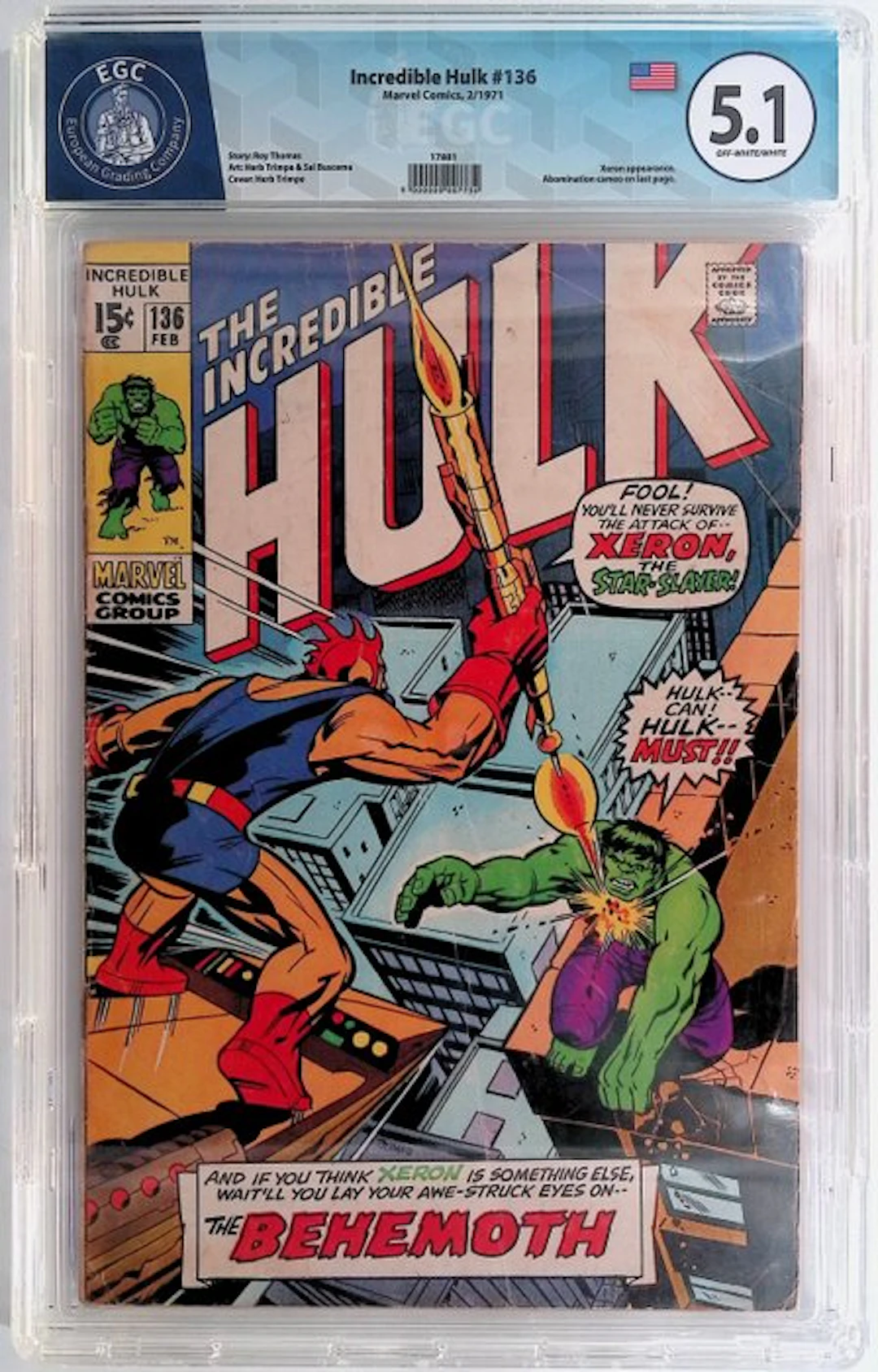 Incredible Hulk #136 - EGC 9.8 - 1 Graded comic - First edition - 1969