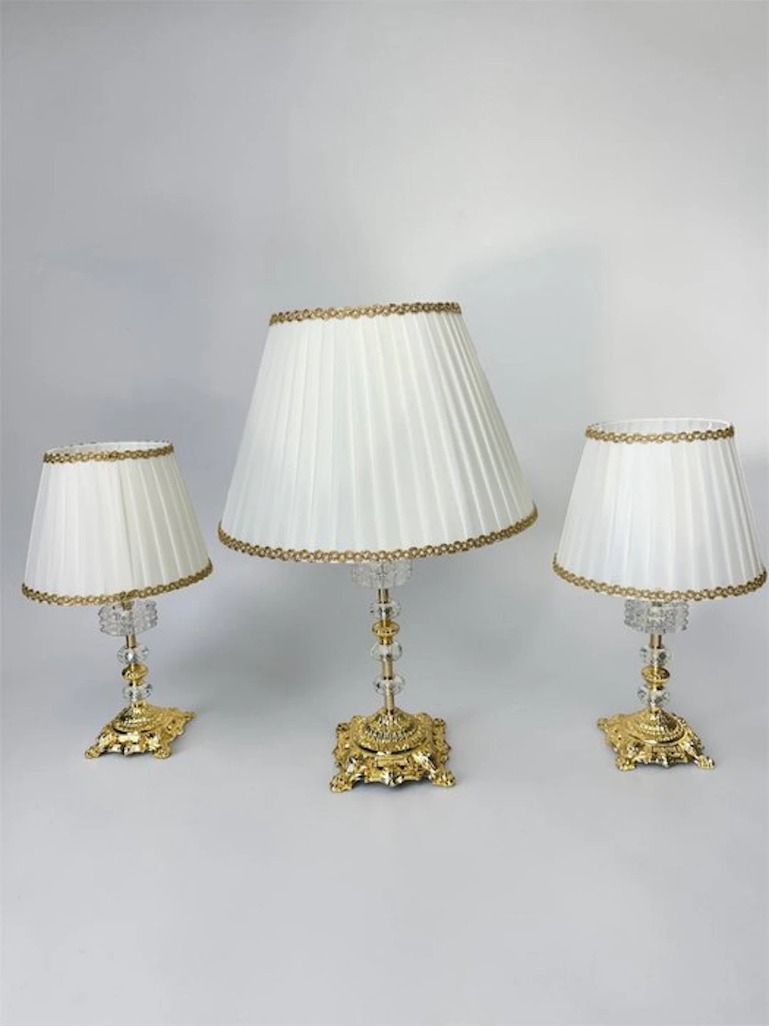 Table lamp - Glass, Brass, Fabric, Crystal, Gold plated, Textile - Lumi Trio