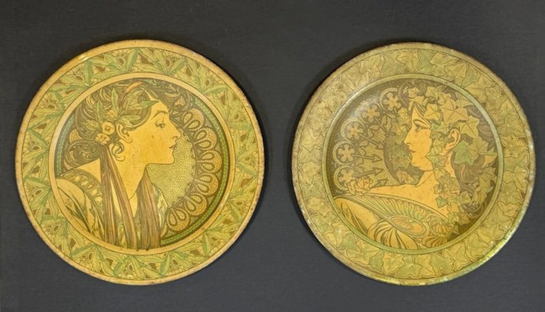 Mucha - Dish (2) - Metal - Alphonse Mucha - The Ivy and the Laurel