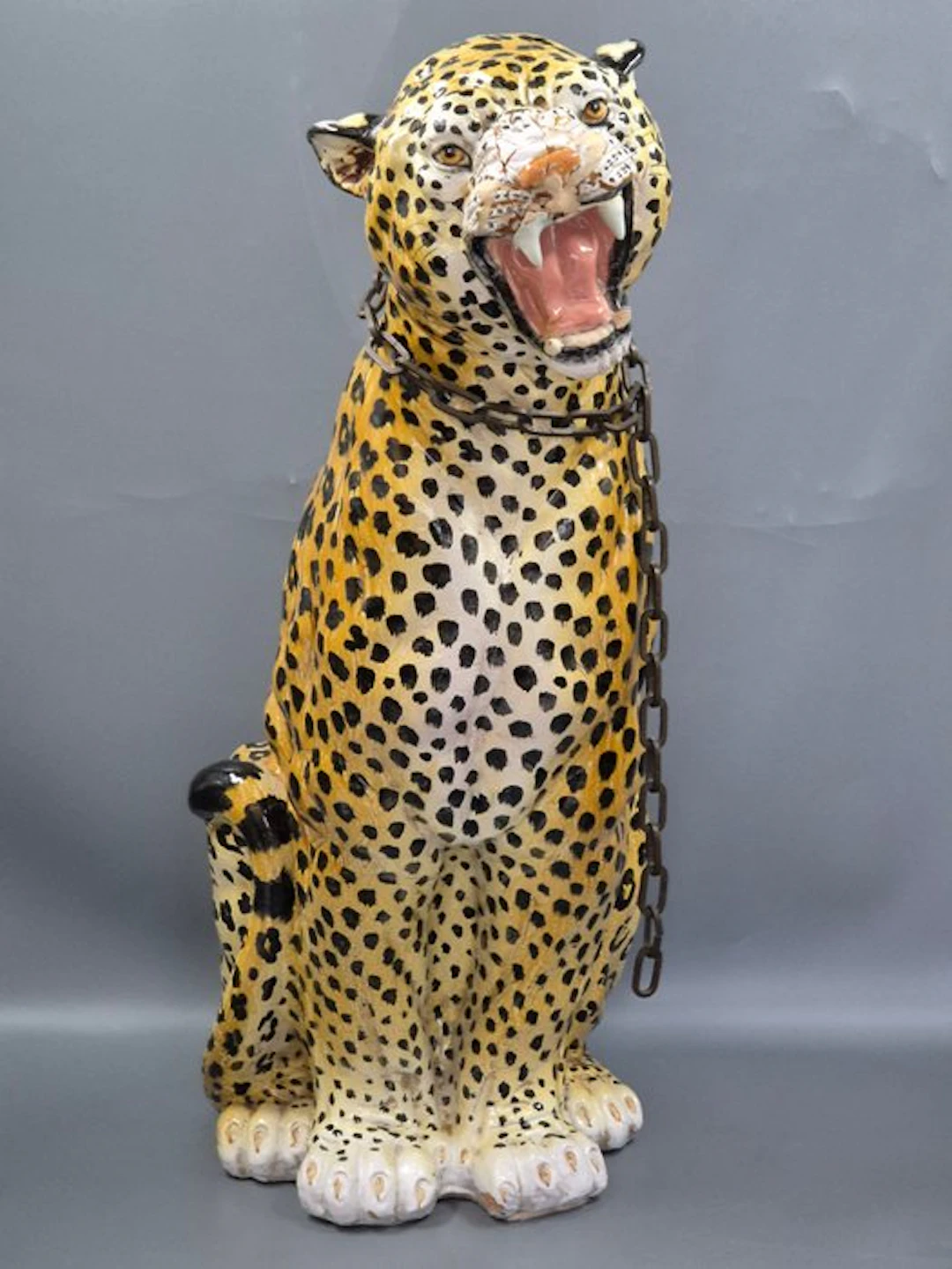 Große Gepard Keramik Skulptur mit Kette – Lebensgroße...