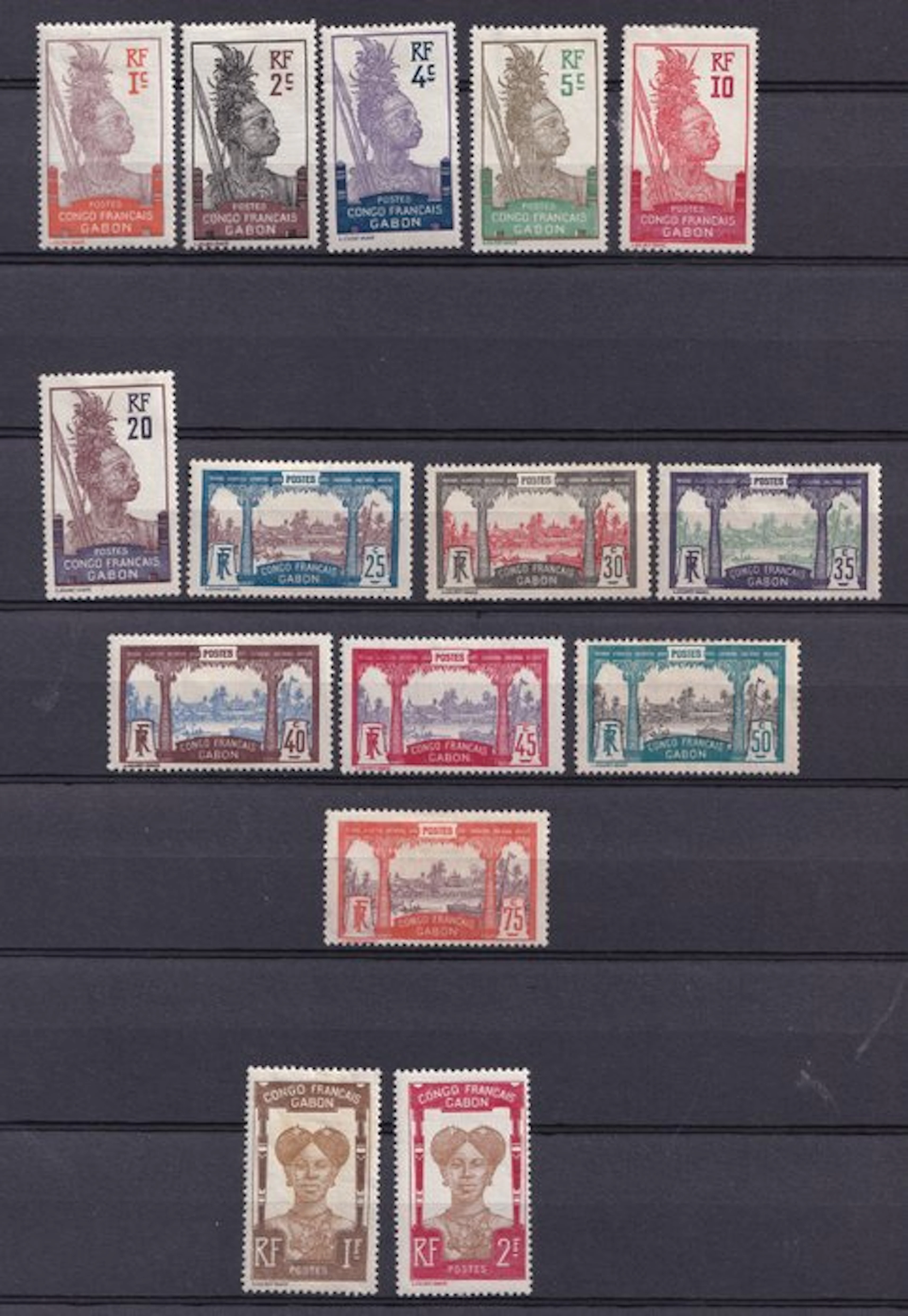 Gabon 1910 - Priced at €1000, superb series. - Yvert n°33/47