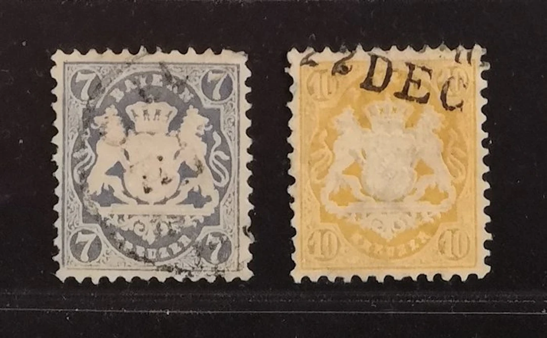Bavaria 1875 - 7- and 10-kreuzer with wave-line watermark - Michel 34, 35