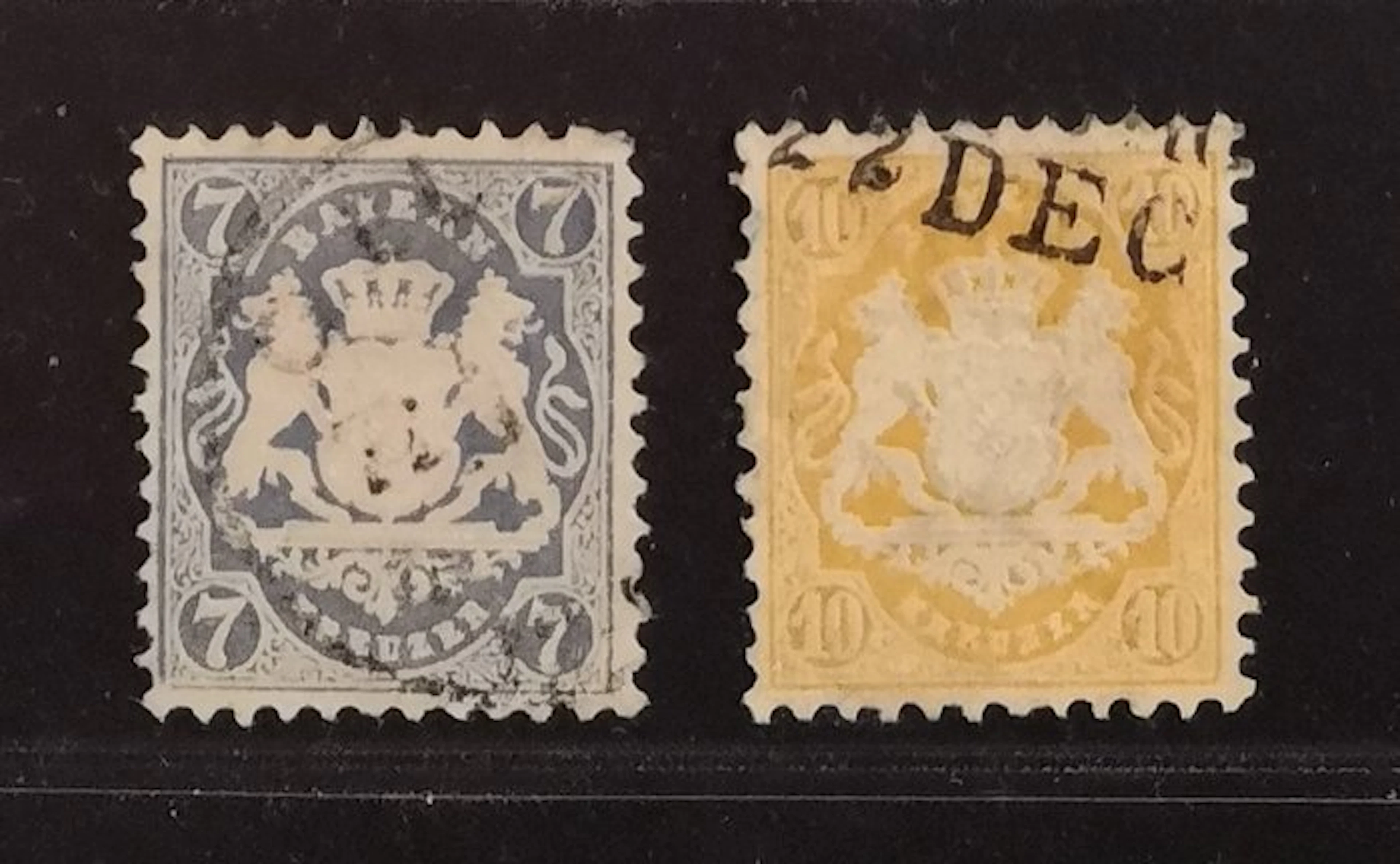 Bavaria 1875 - 7- and 10-kreuzer with wave-line watermark - Michel 34, 35