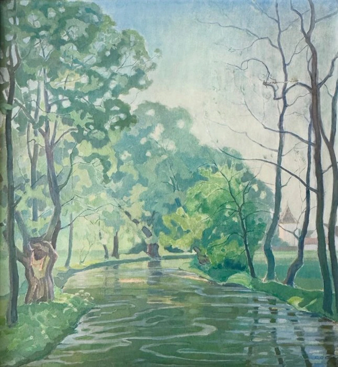 Friedrich August Gross (1891-1970) - Flusslandschaft mit Park- und Turmansicht