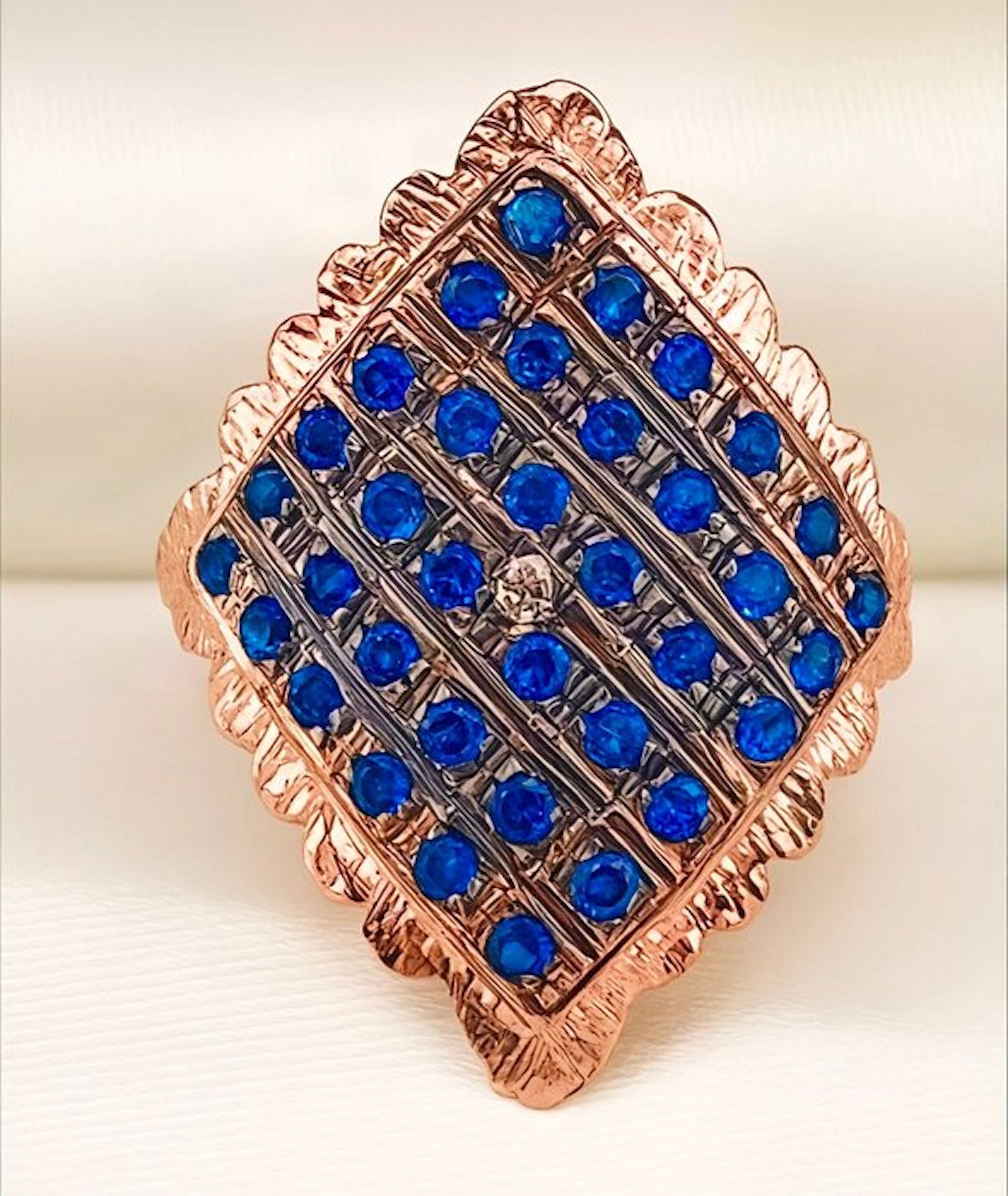 No reserve price - Ring - 9 kt. Rose gold, Silver Diamond (Natural) - Sapphire