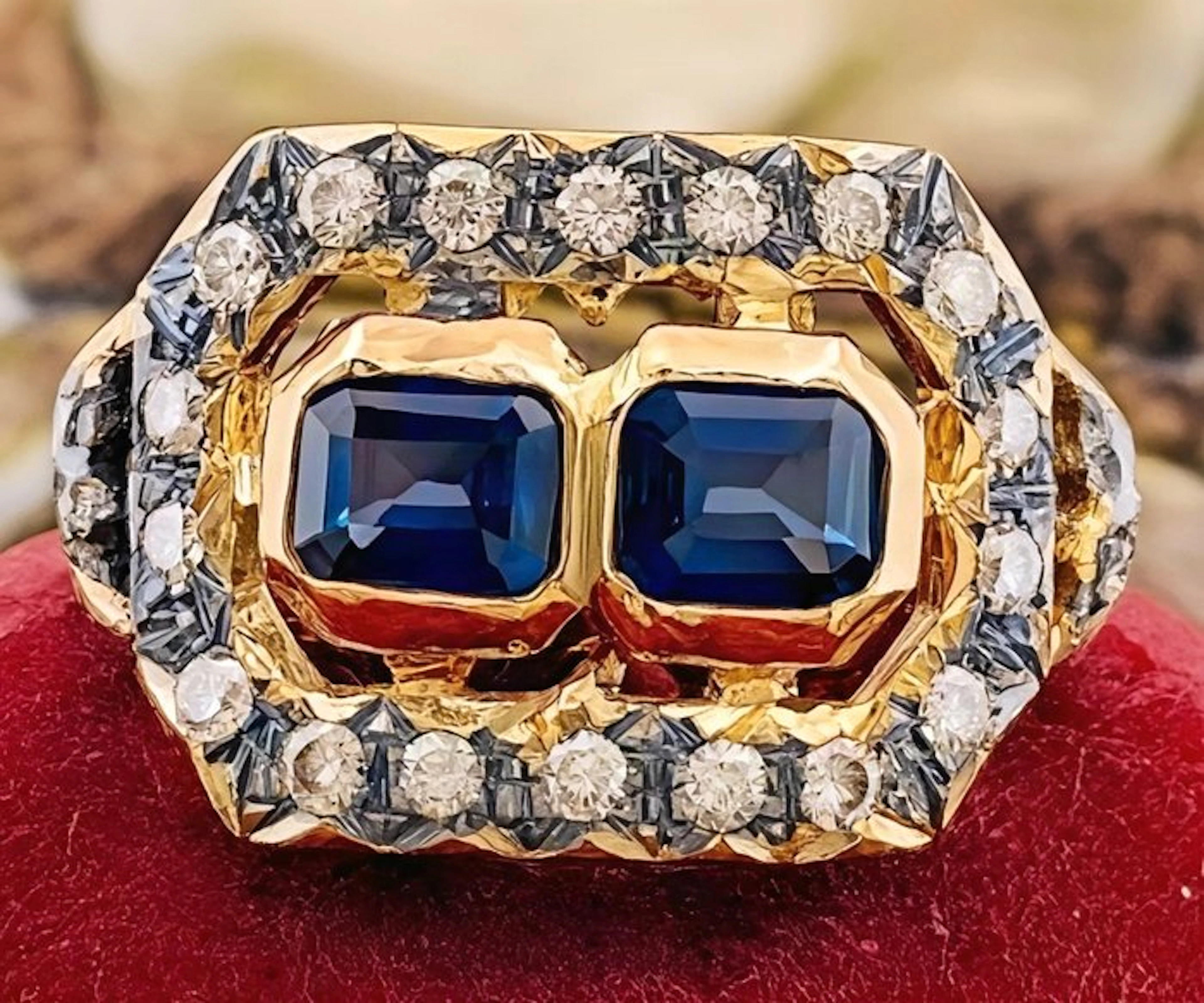 No reserve price - Ring - 9 kt. Yellow gold, Silver Sapphire - Diamond