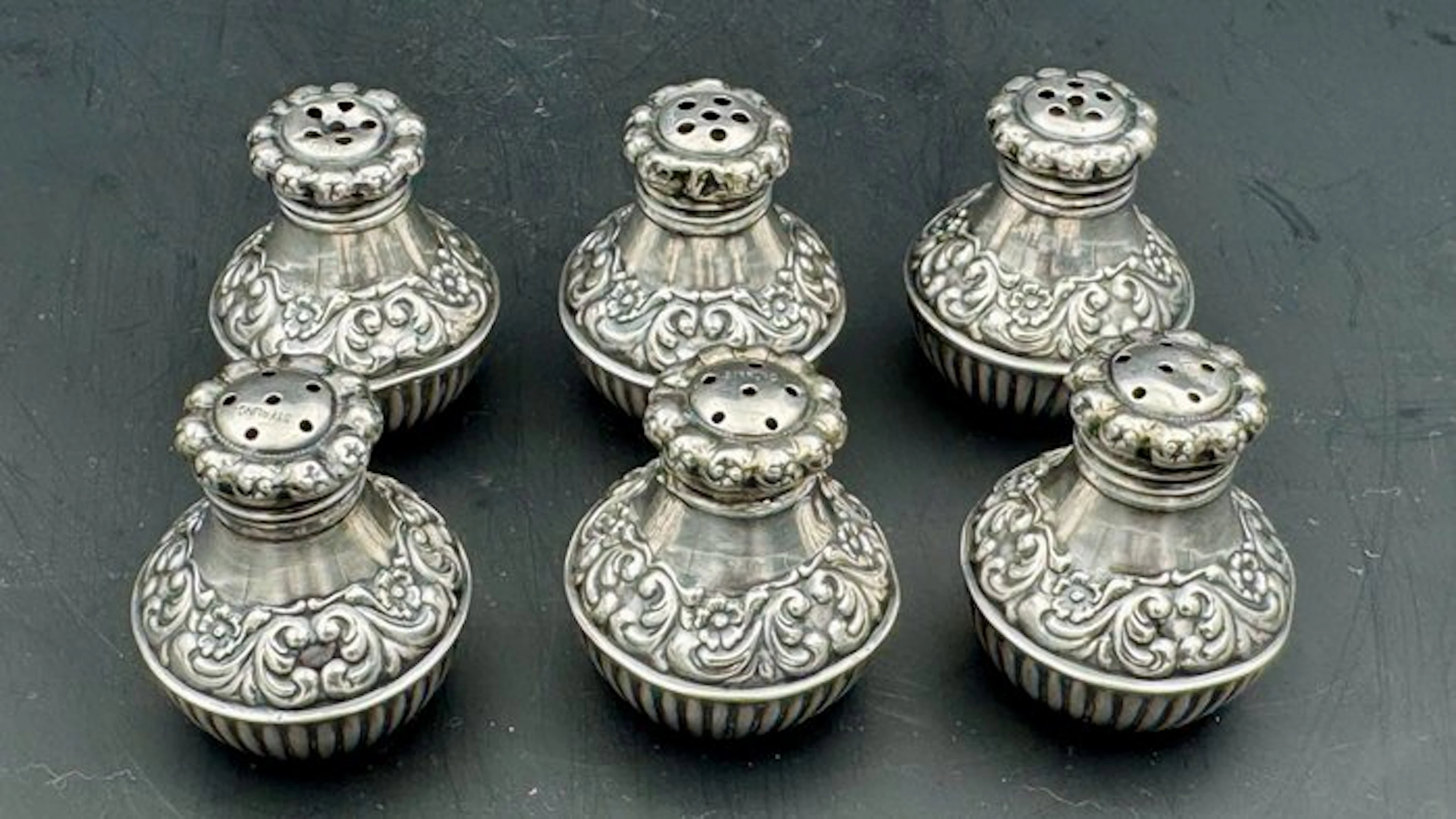 Salt and pepper container set (6) - .925 silver - Victorian/Art Nouveau