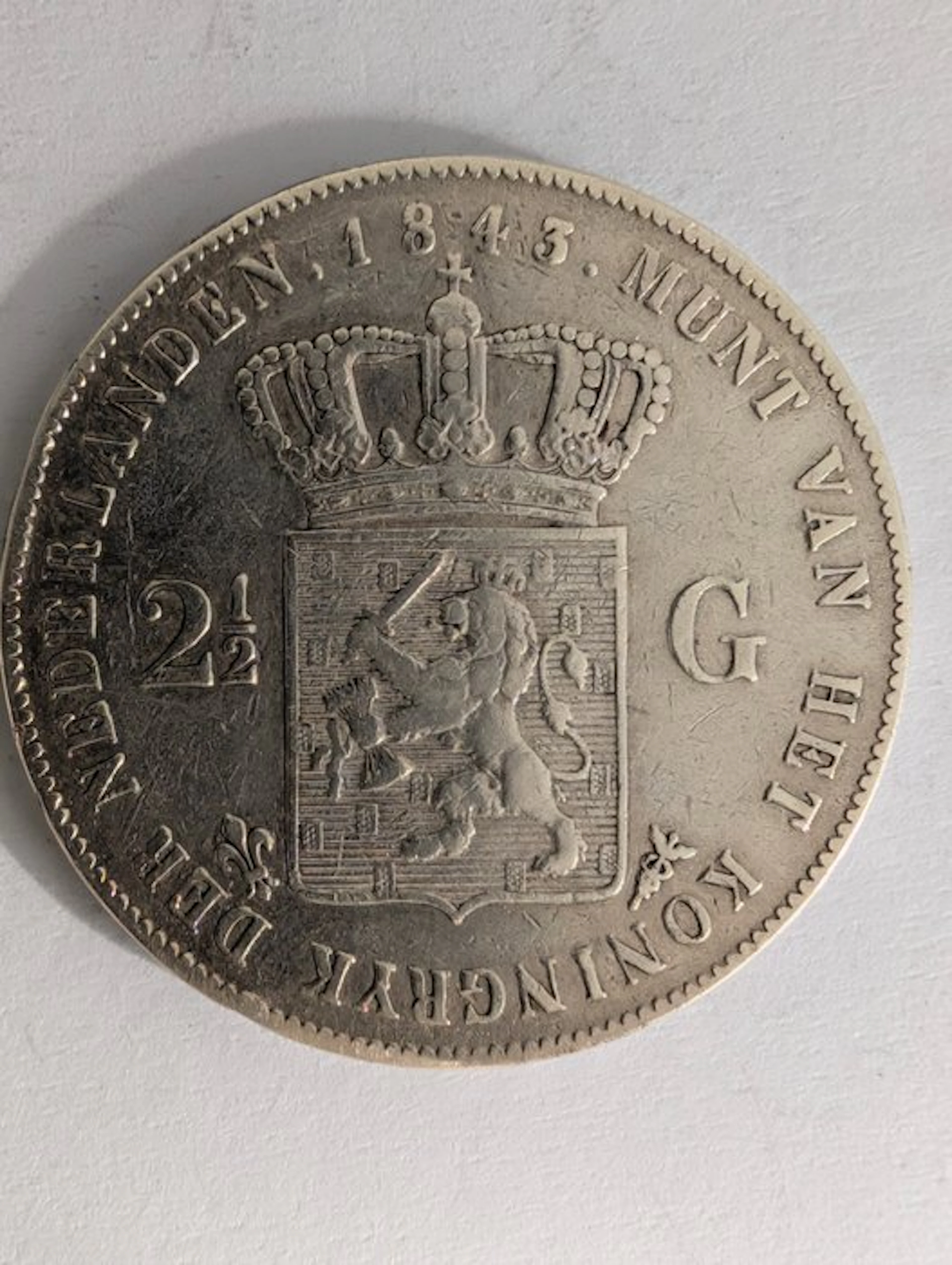 Netherlands. Willem II. 2 1/2 Gulden 1843