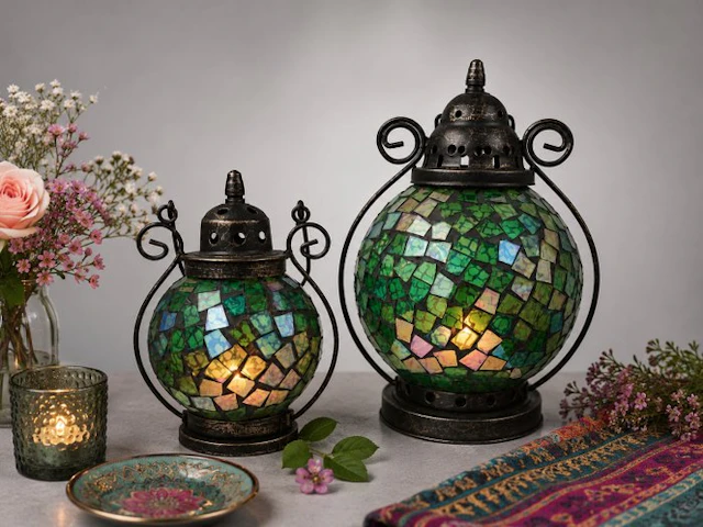 Lamp (2) - Glass, Metal - Glass mosaic lamps