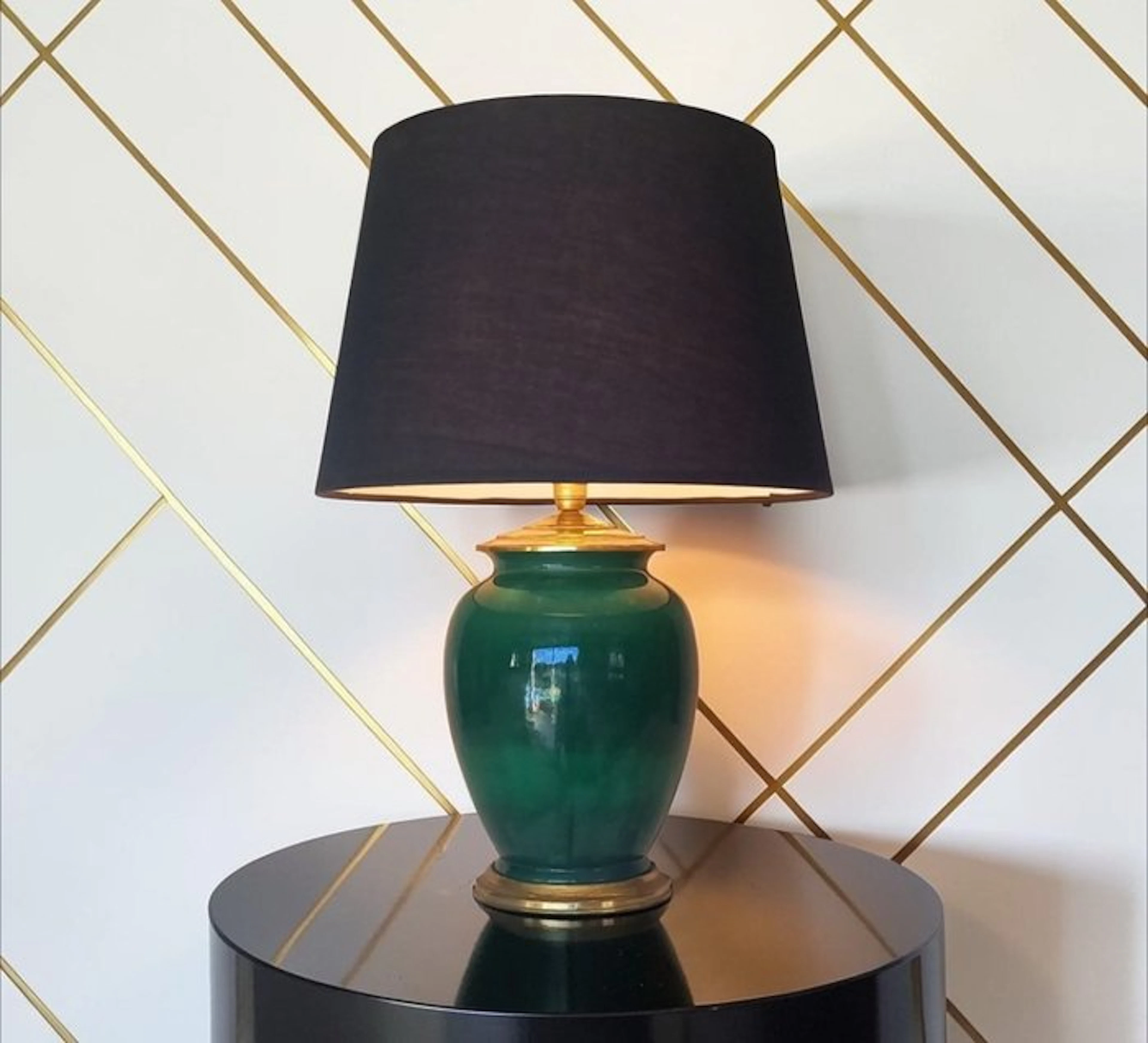 Lamp - Emerald Green - Enamelled ceramic and gilded brass