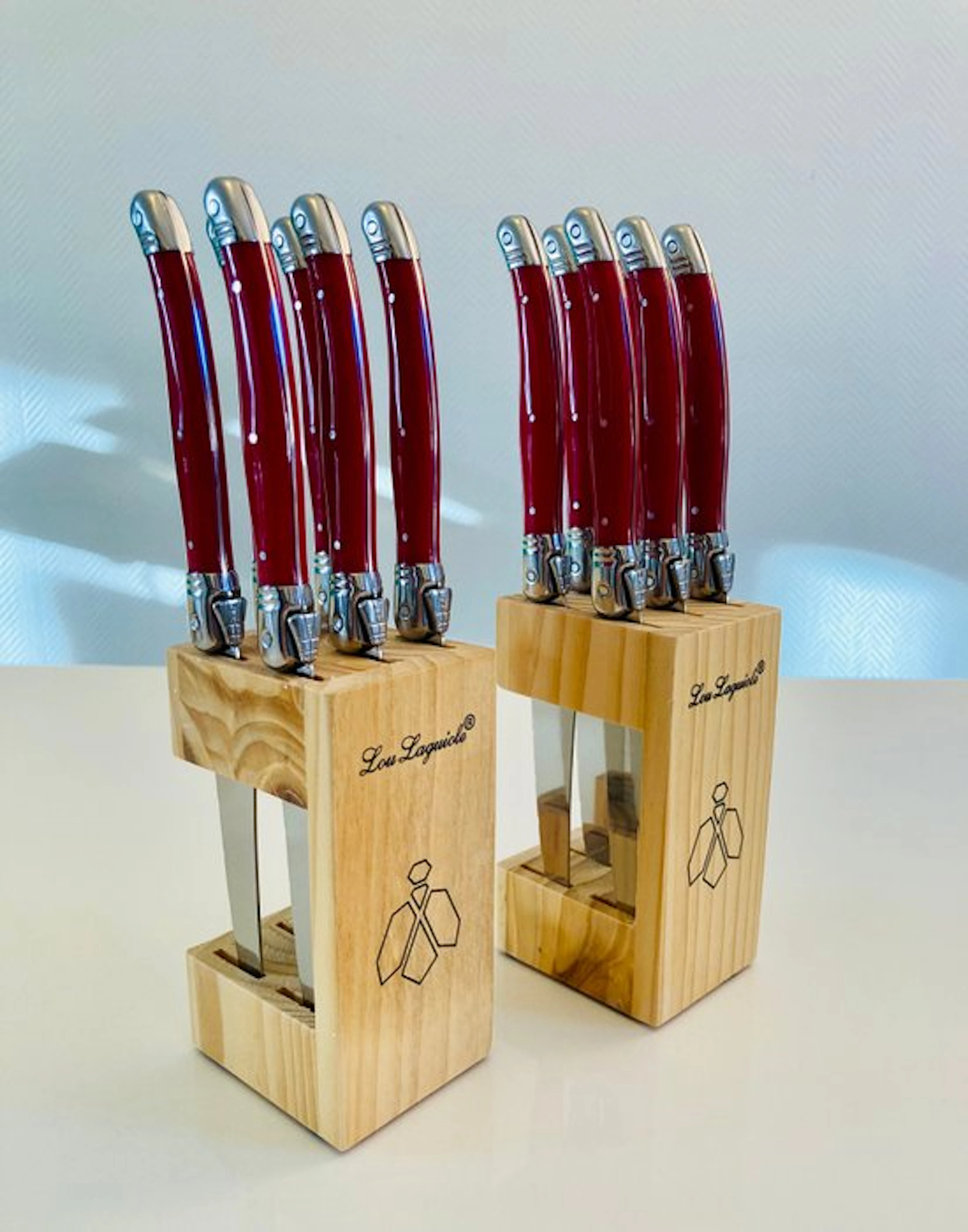 Lou Laguiole - Table knife set (12) - Steel, Resin - Red sleeves