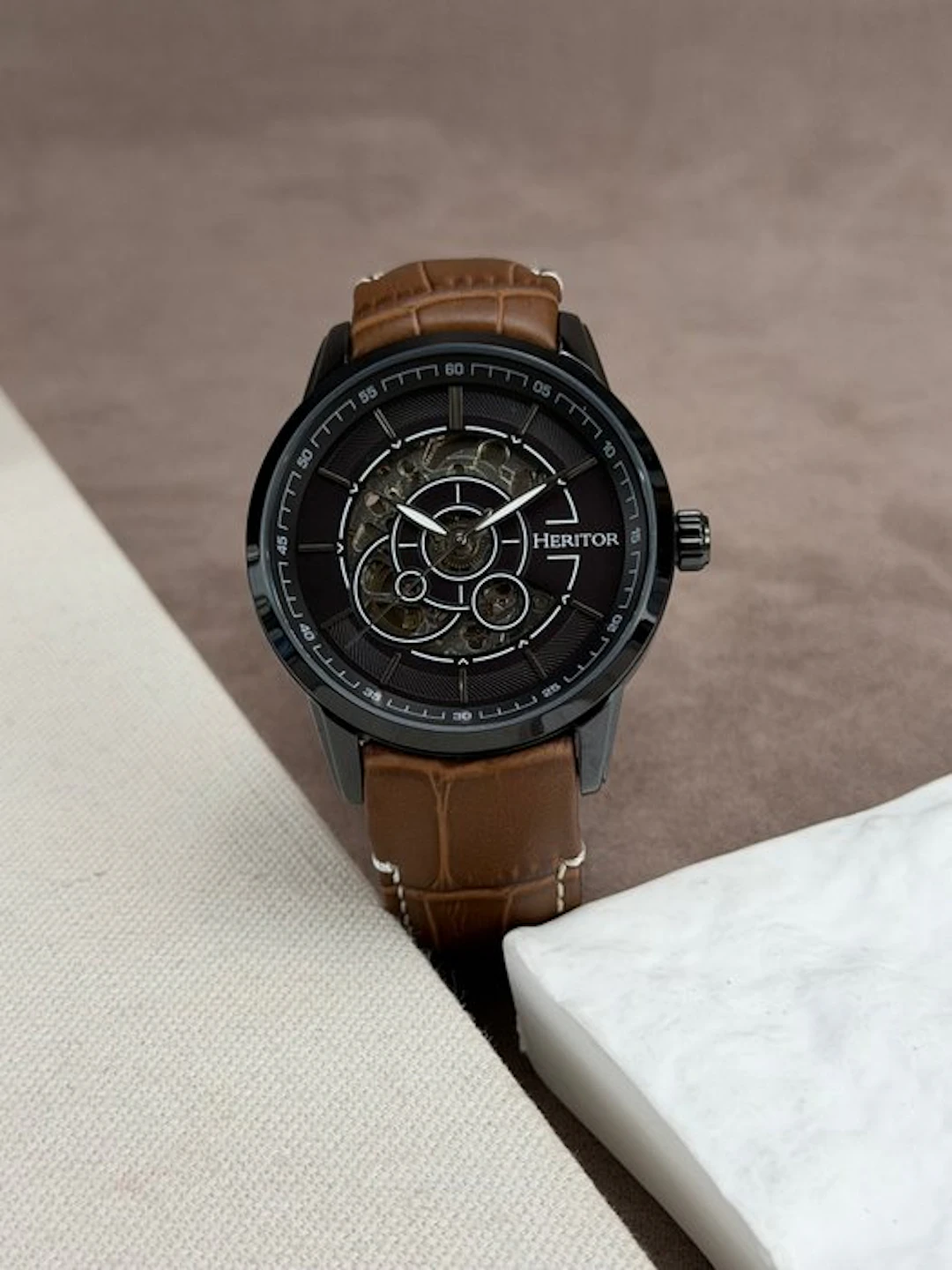 Heritor - Automatic Davies Semi-Skeleton - Black/Brown...