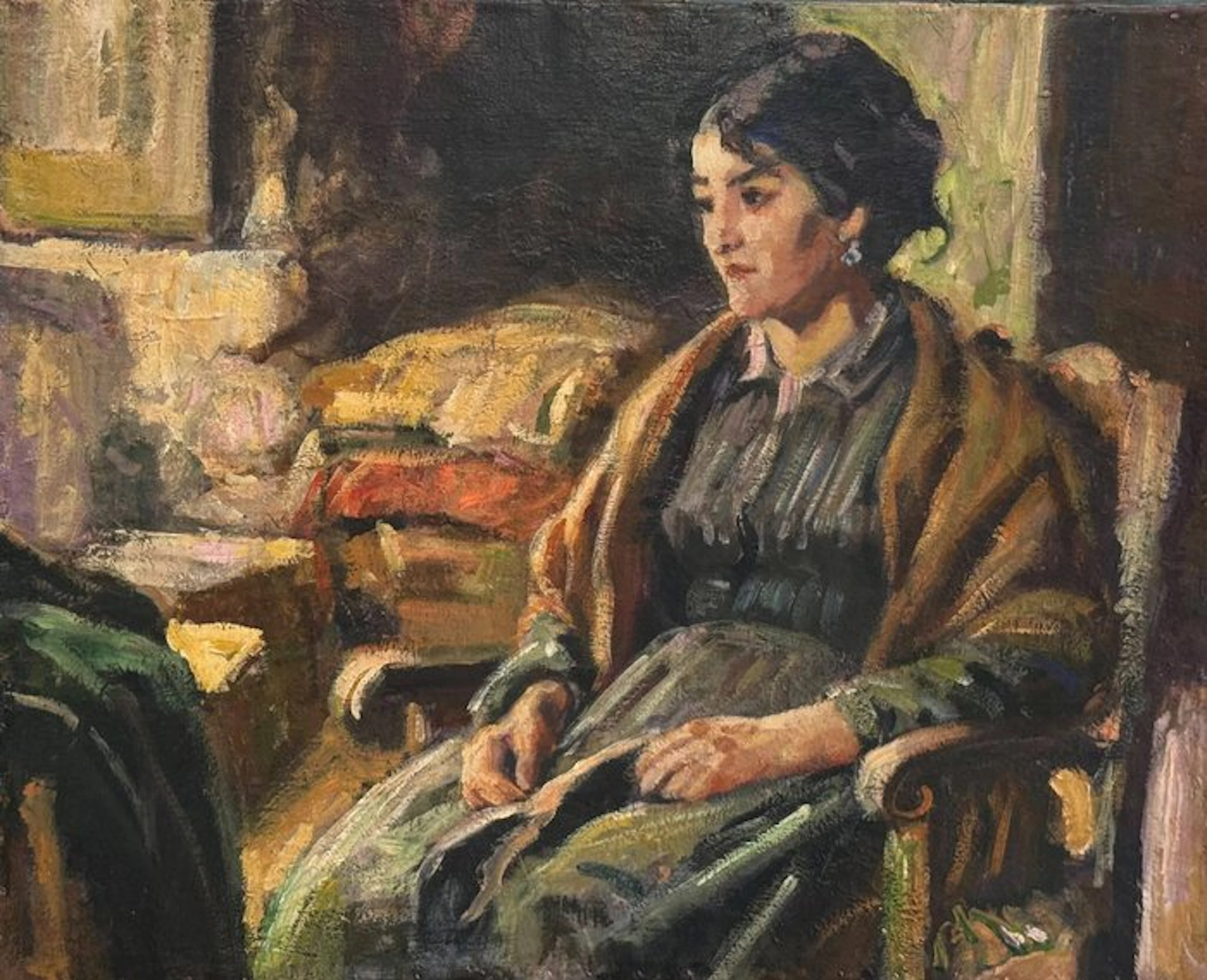 Italian school (XX) - Ritratto di donna in un interno