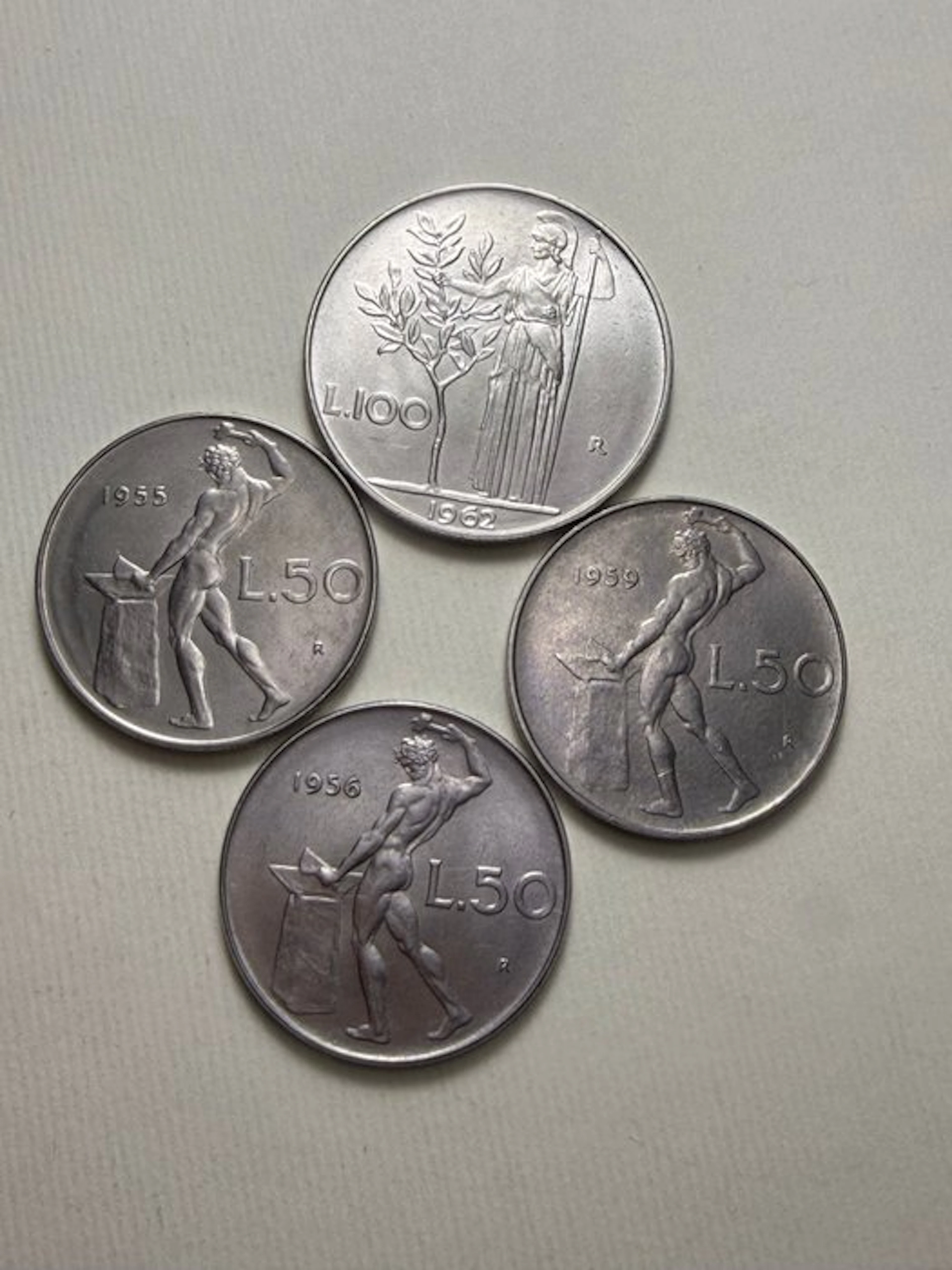 Italy, Republic 50 + 100 Lire 1962 - 1959 - 1956 - 1955 (No reserve price)