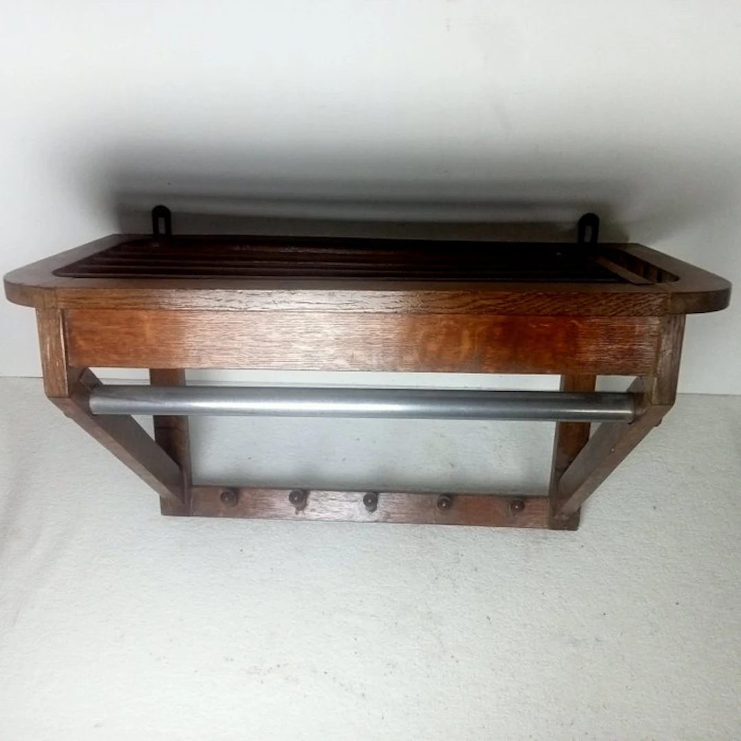 Coat rack - Oak - Art Deco wall coat rack