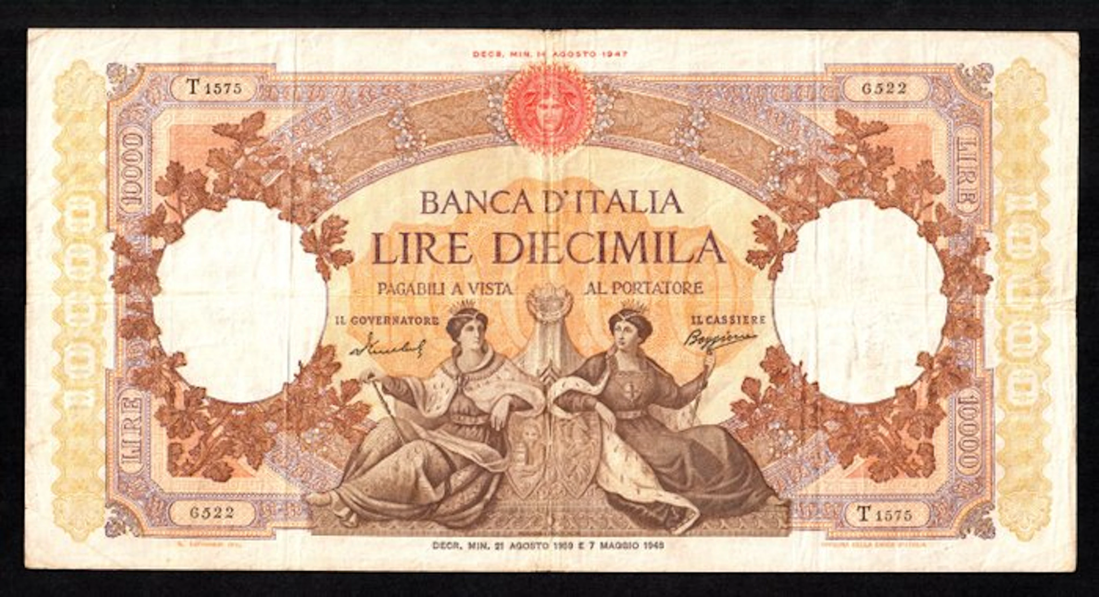 Italy. Lire - 10.000 Lire 21/08/1959 "Regine del Mare"...