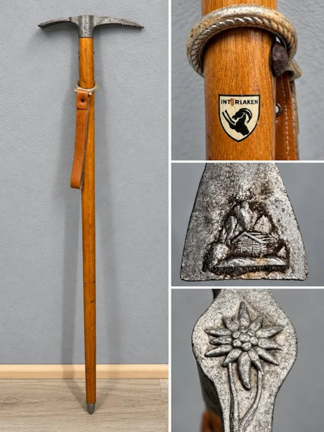 Walking stick - Vintage Alpenstock 'Interlaken' – wooden shaft