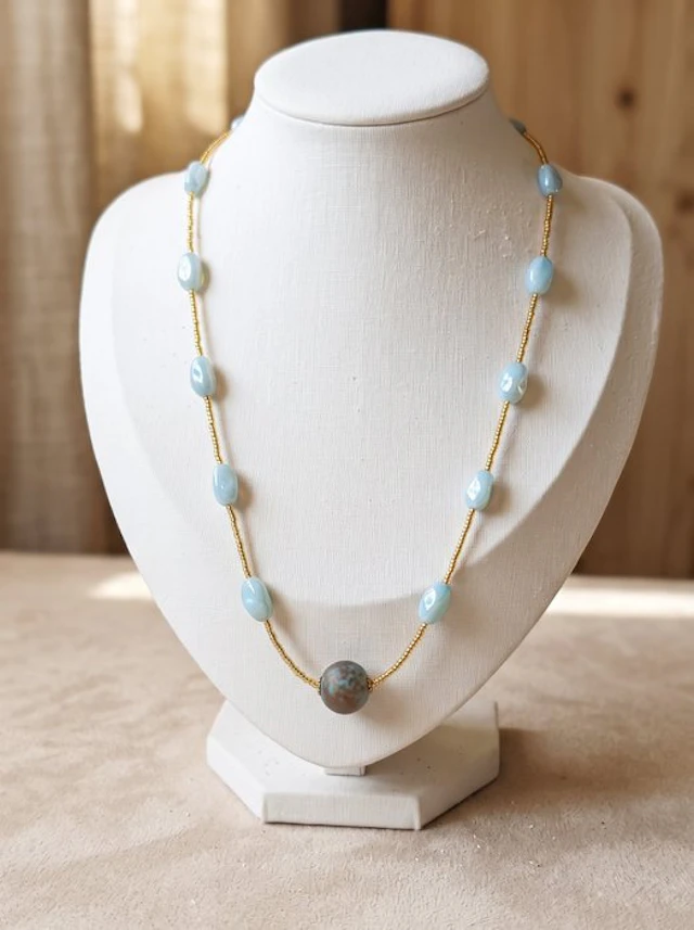 Murano glass - Necklace - Aventurine and sky blue