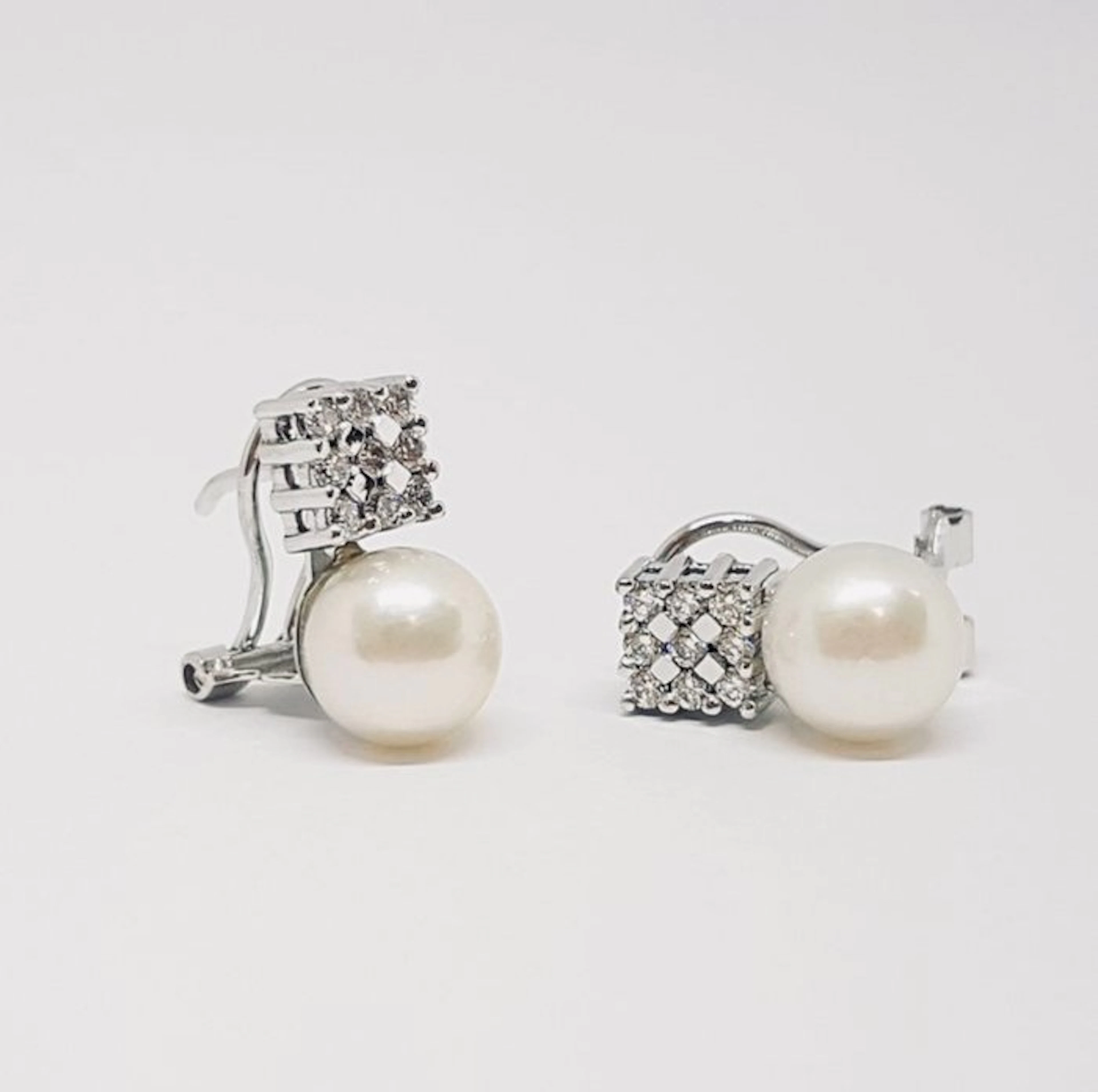 Earrings - 18 kt. White gold Diamond (Natural) - Pearl