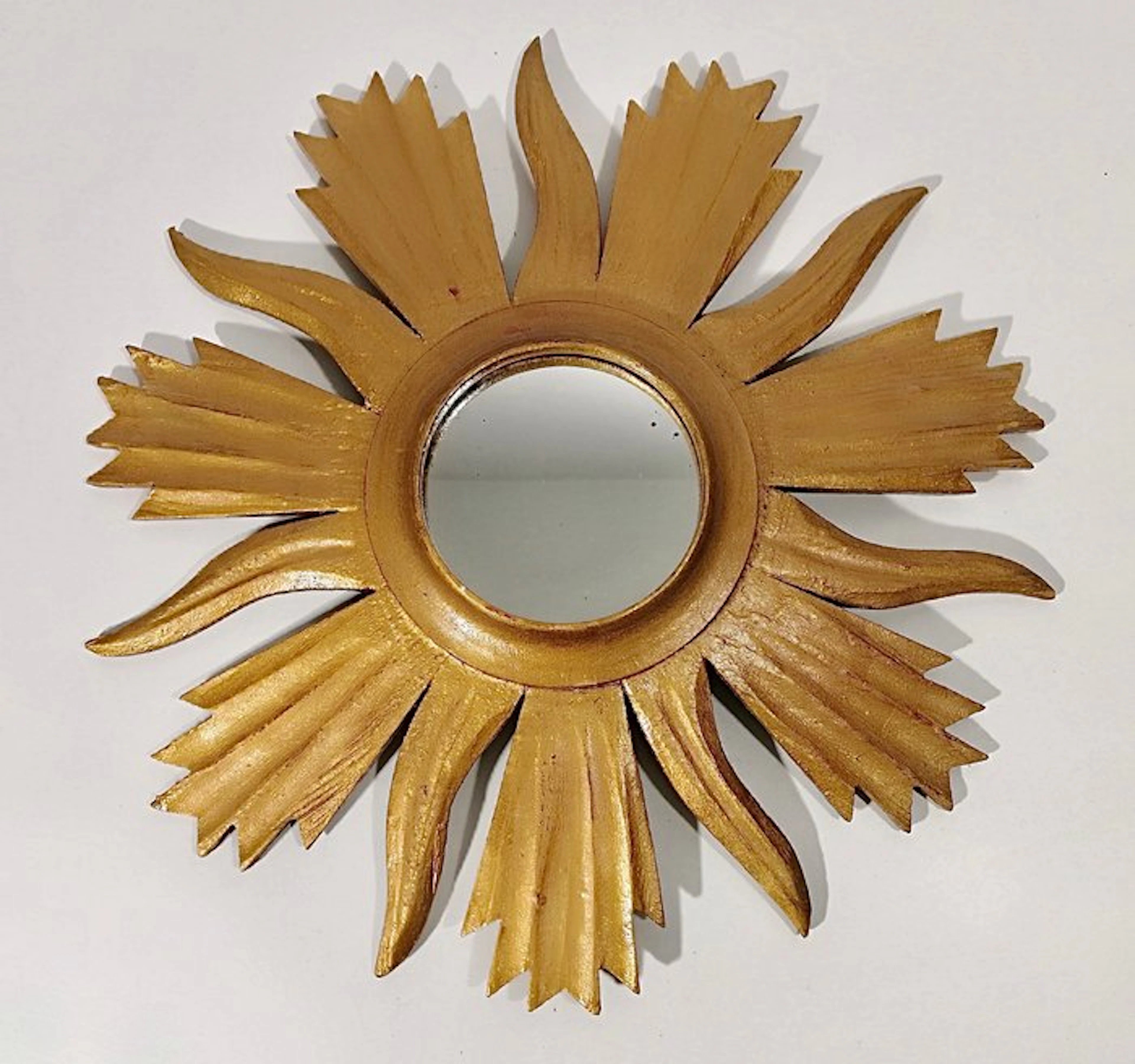 Wall mirror- Classic sunburst - Golden wood, Glass - Vintage artistic mirror