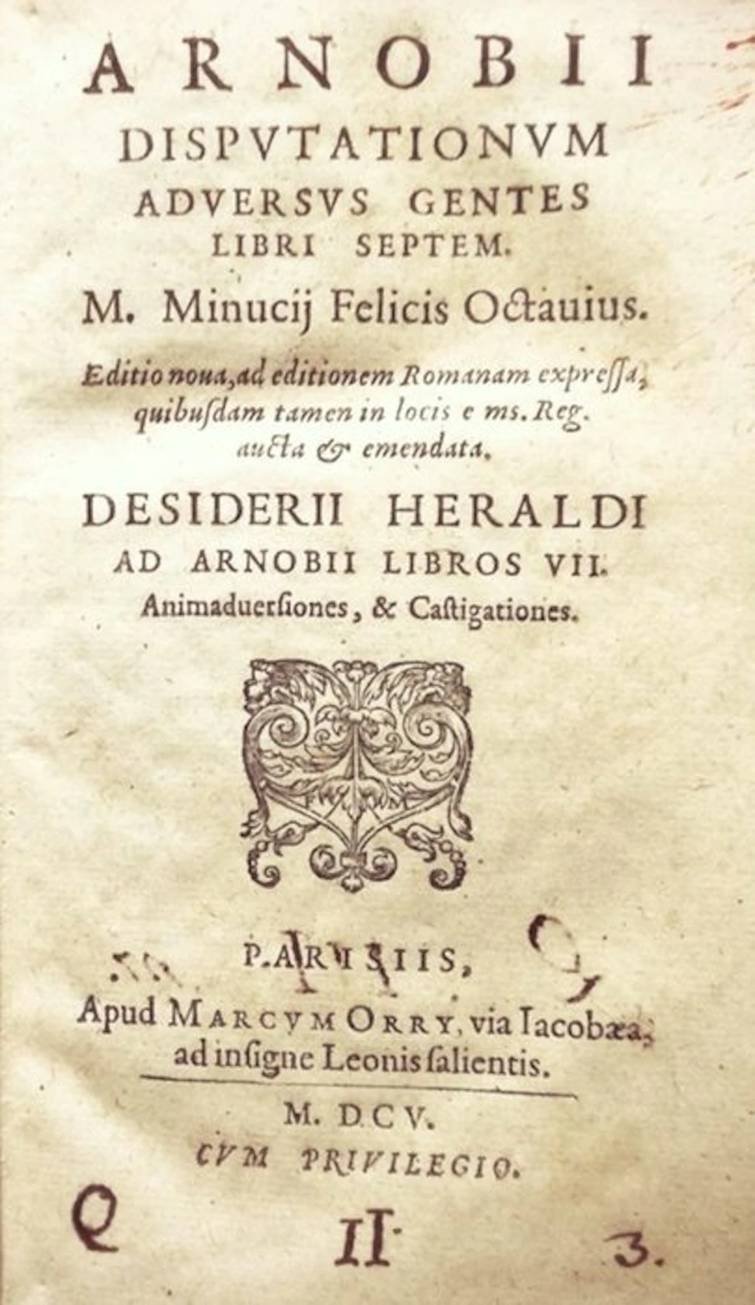 Di Sicca Arnobio. - Disputationum adversus Gentes - 1605