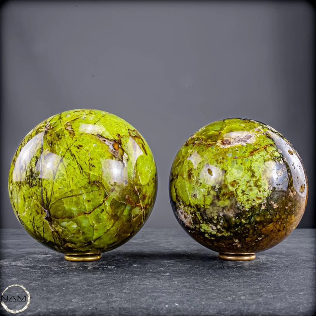 Green Opal Sphere Set – Luminous Natural One-of-a-Kind...