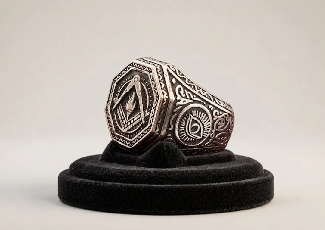 Silver, 925 - Ring - Masonic Hexagonal Signet