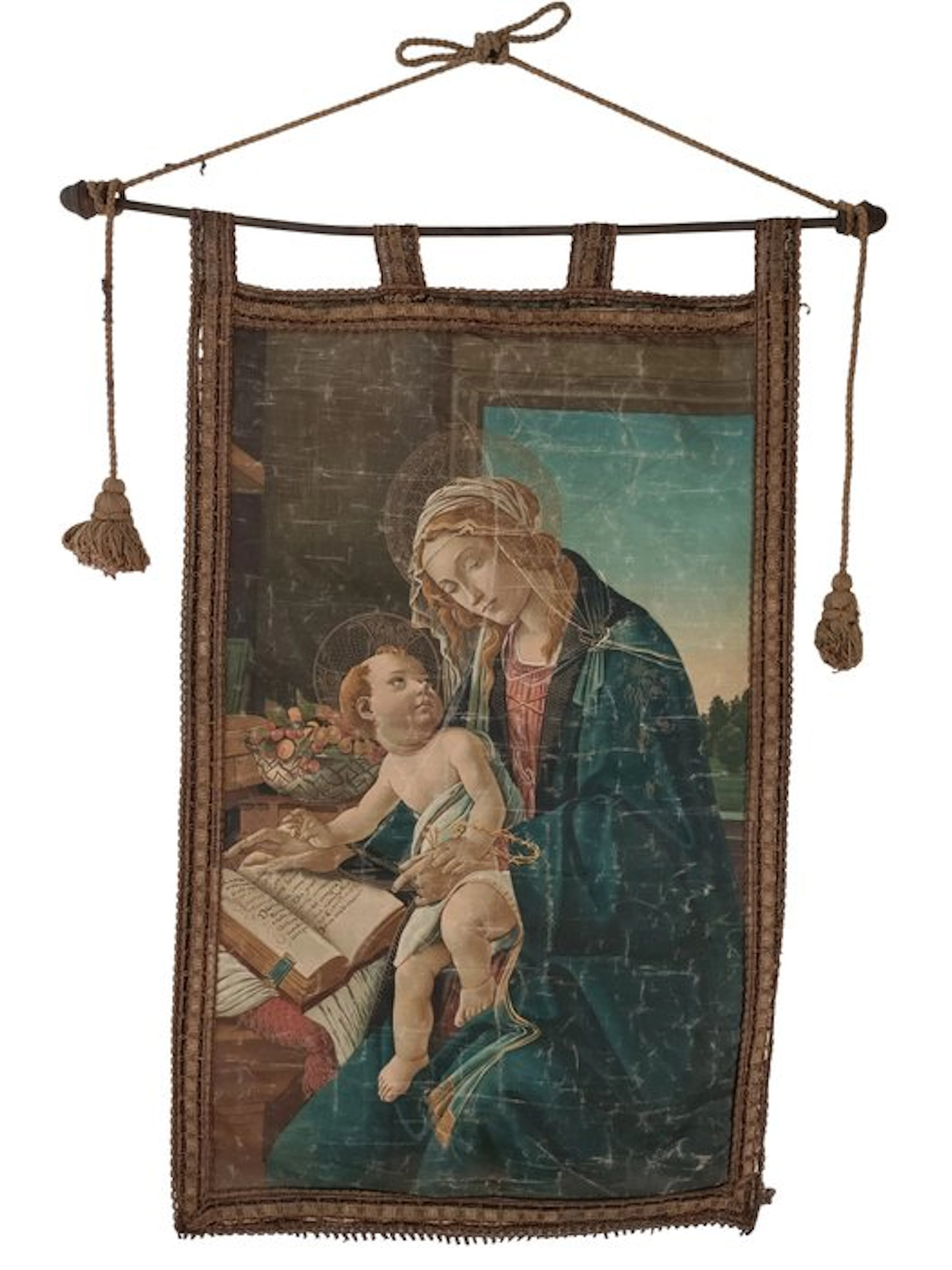 Wall tapestry - The Madonna of the Book - 90 cm - Textile, Brass - 1920-1930