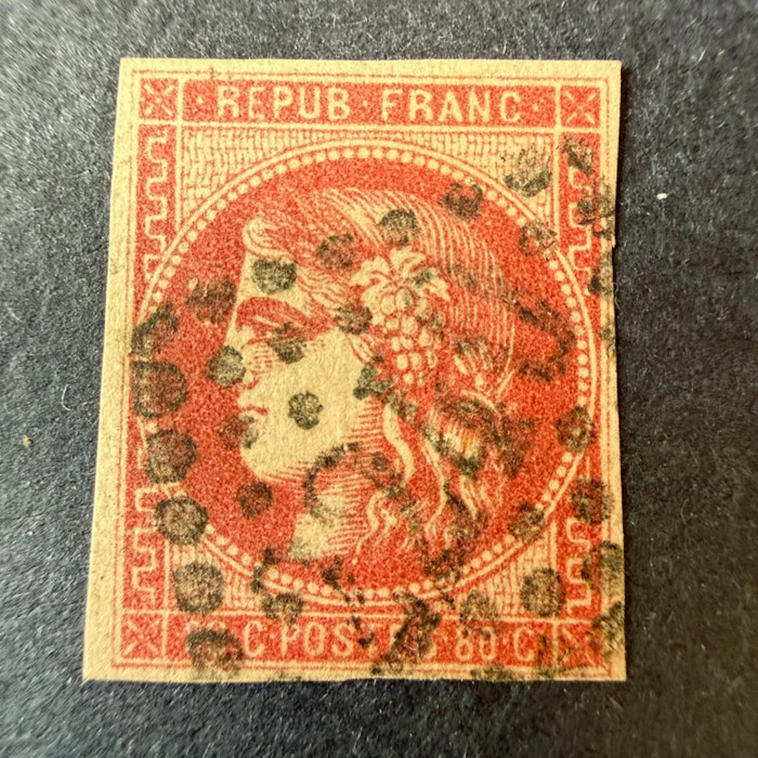 France - Yvert 49 'Bordeaux 80c rose' canceled. Very Fine.