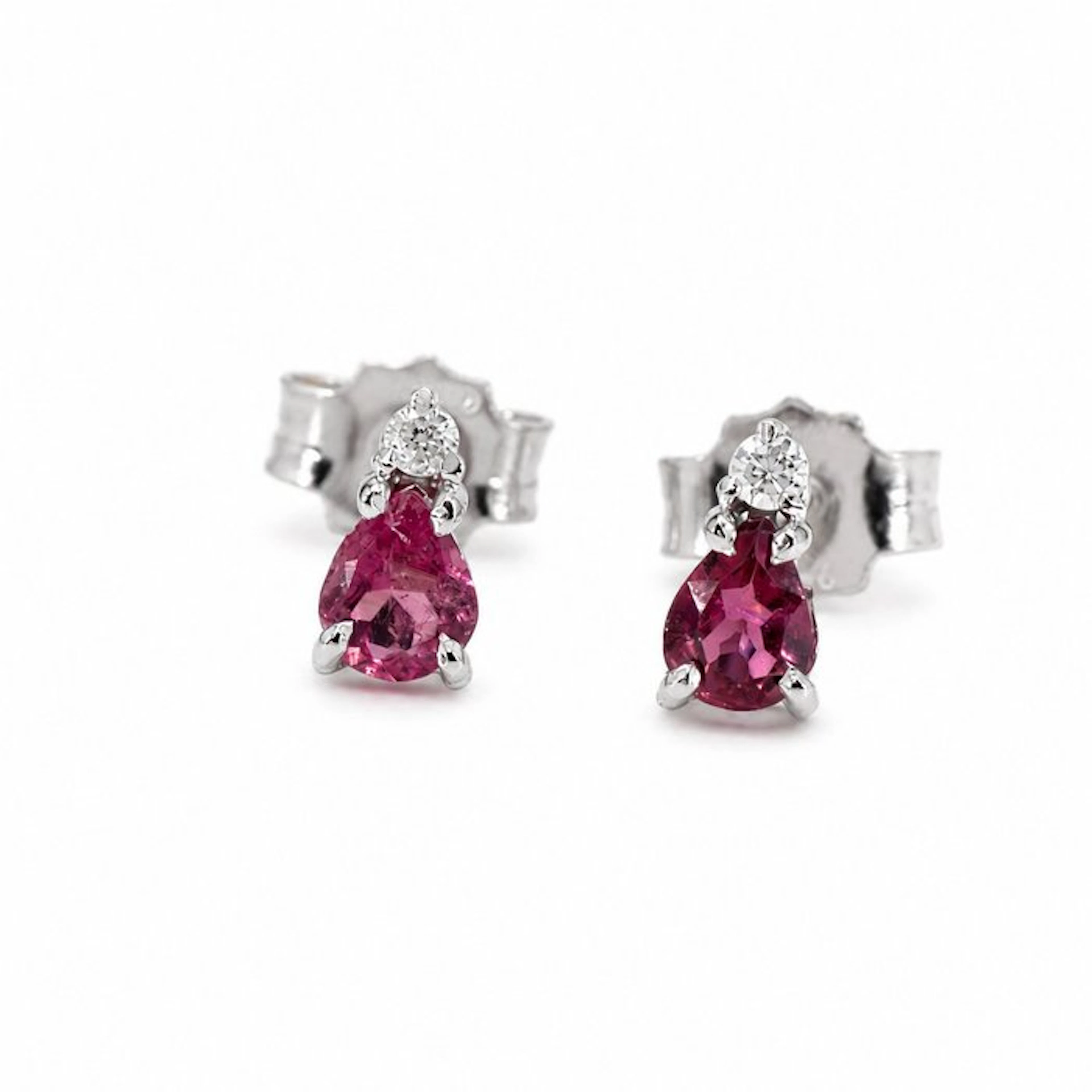 No reserve price - Earrings - 18 kt. White gold Tourmaline - Diamond