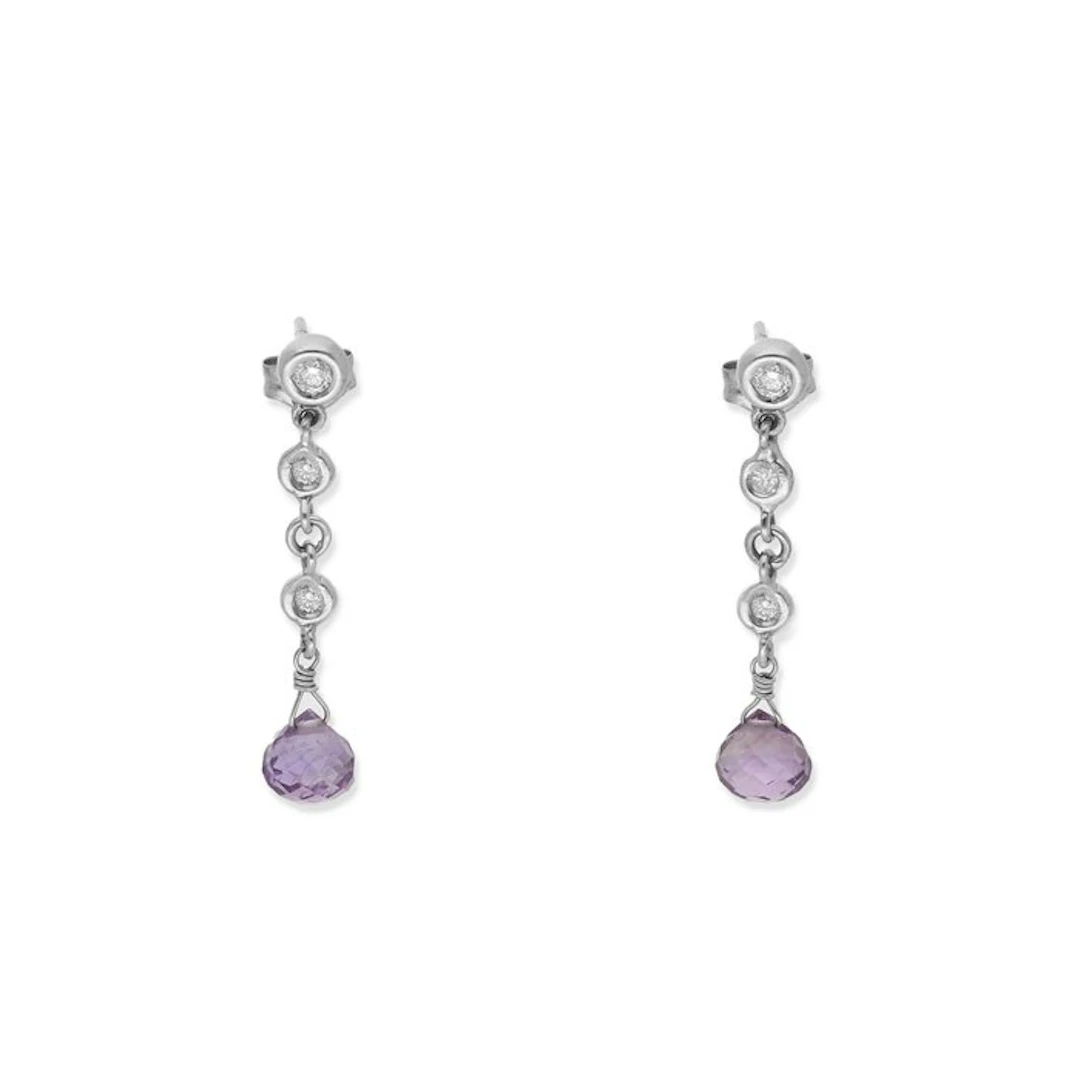 Earrings - 18 kt. White gold Amethyst - Diamond