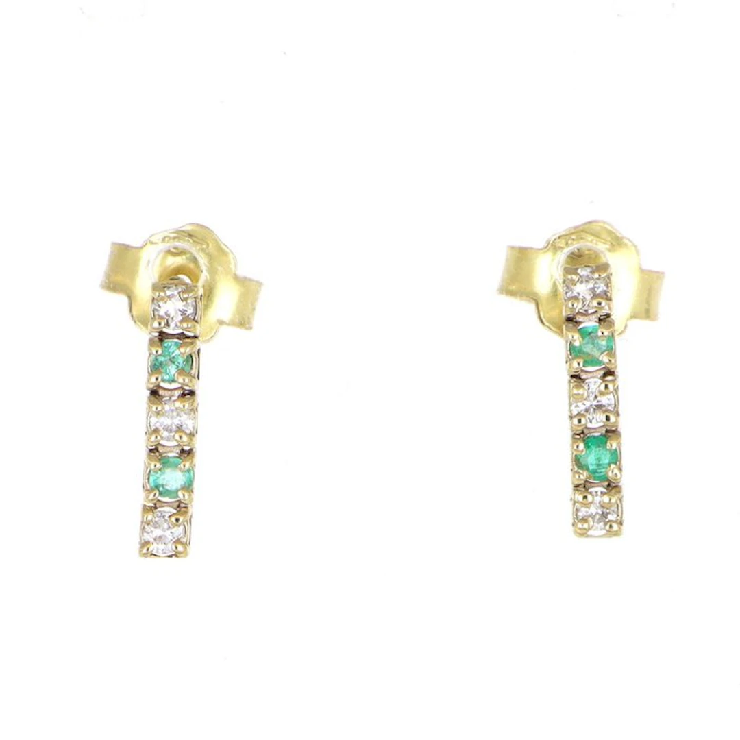No reserve price - Earrings - 18 kt. Yellow gold Diamond (Natural) - Emerald