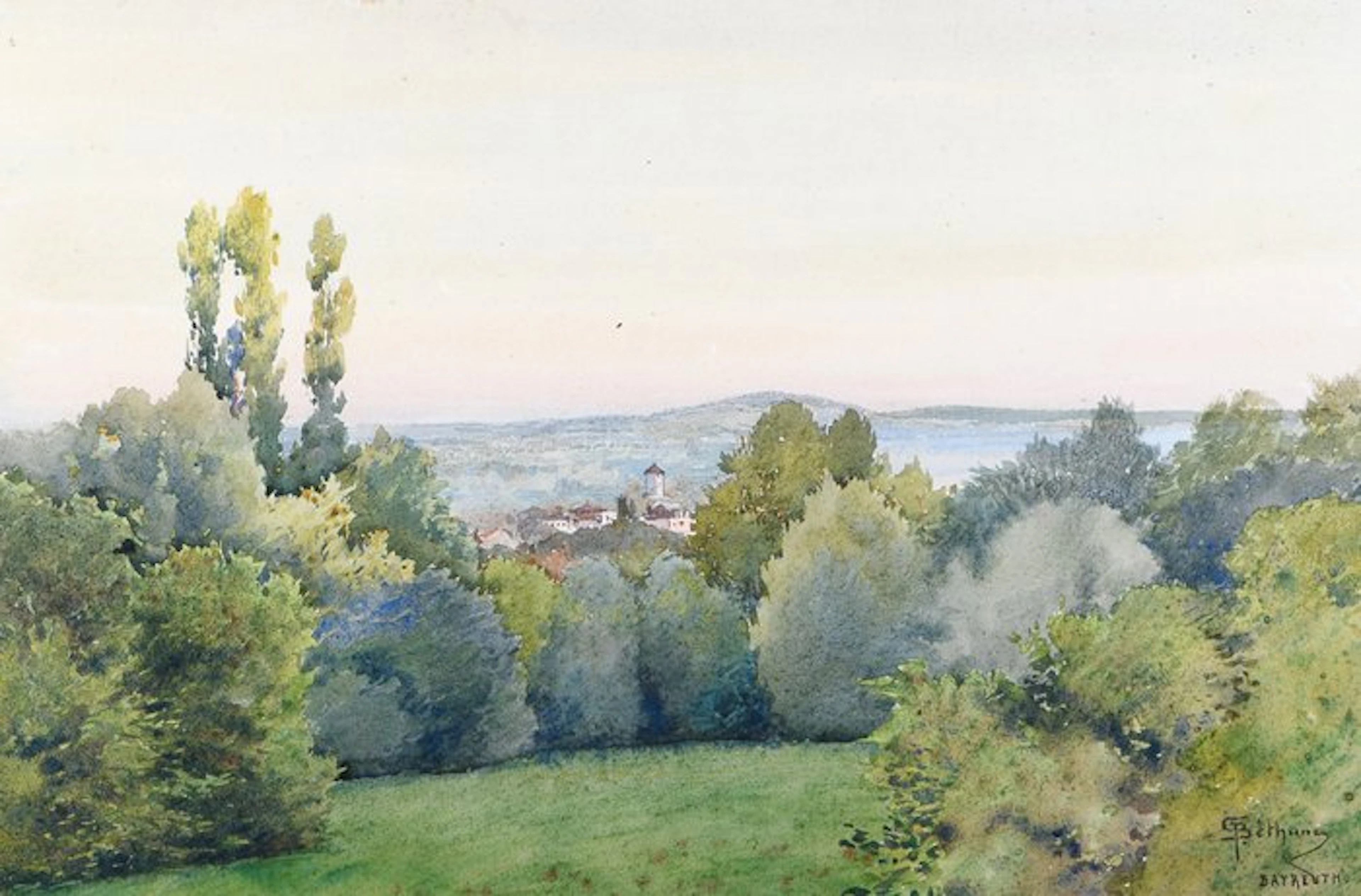 Gaston Bethune (1857-1897) - Panoramisch landschap bij Bayreuth