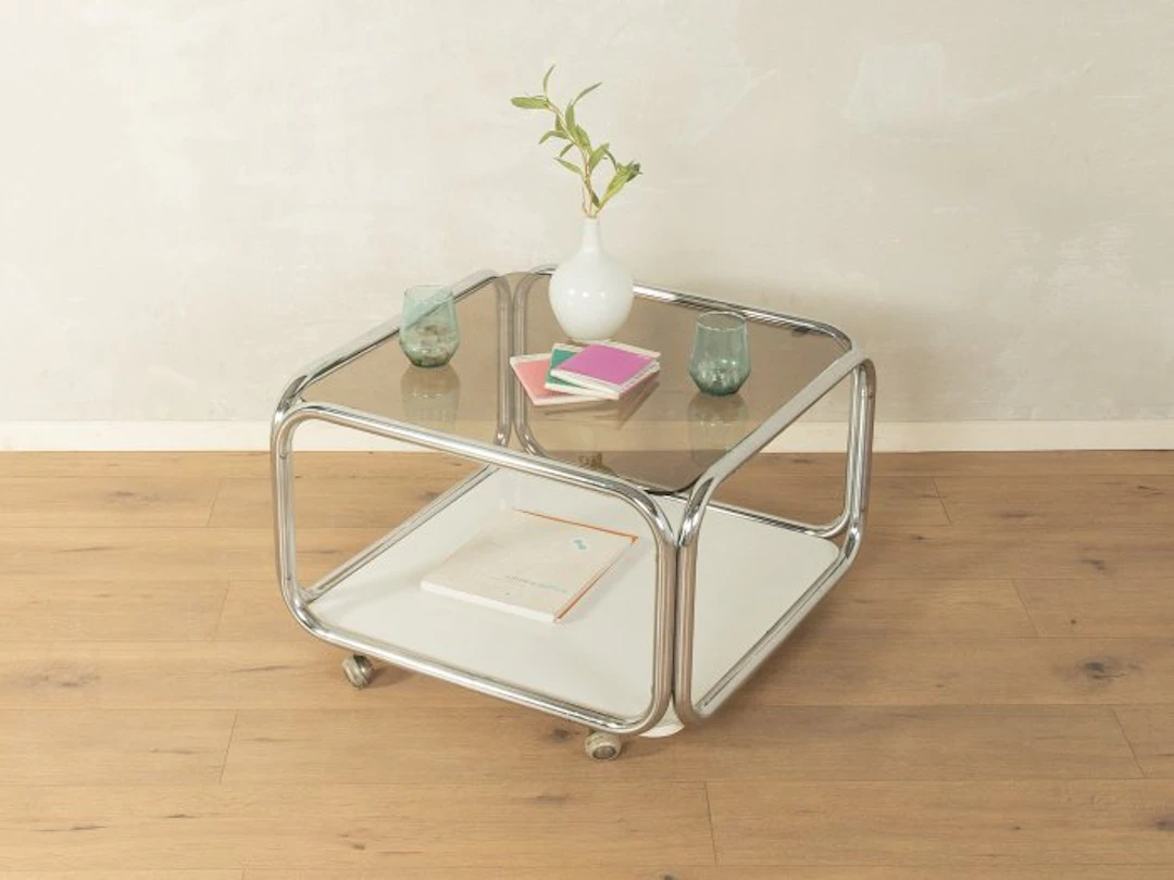 Coffee table - Steel, smoked glass - 1970s Space Age