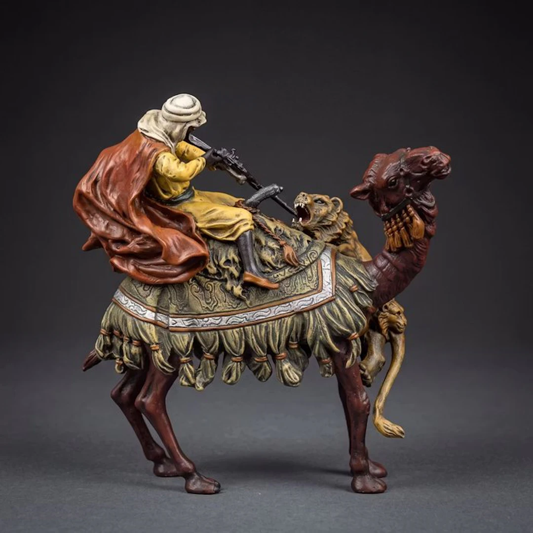 Statue, Arabische jager op kameel - 17 cm - Bronze