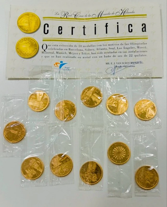 22K gold-plated Olympic Games coins - complete collection...