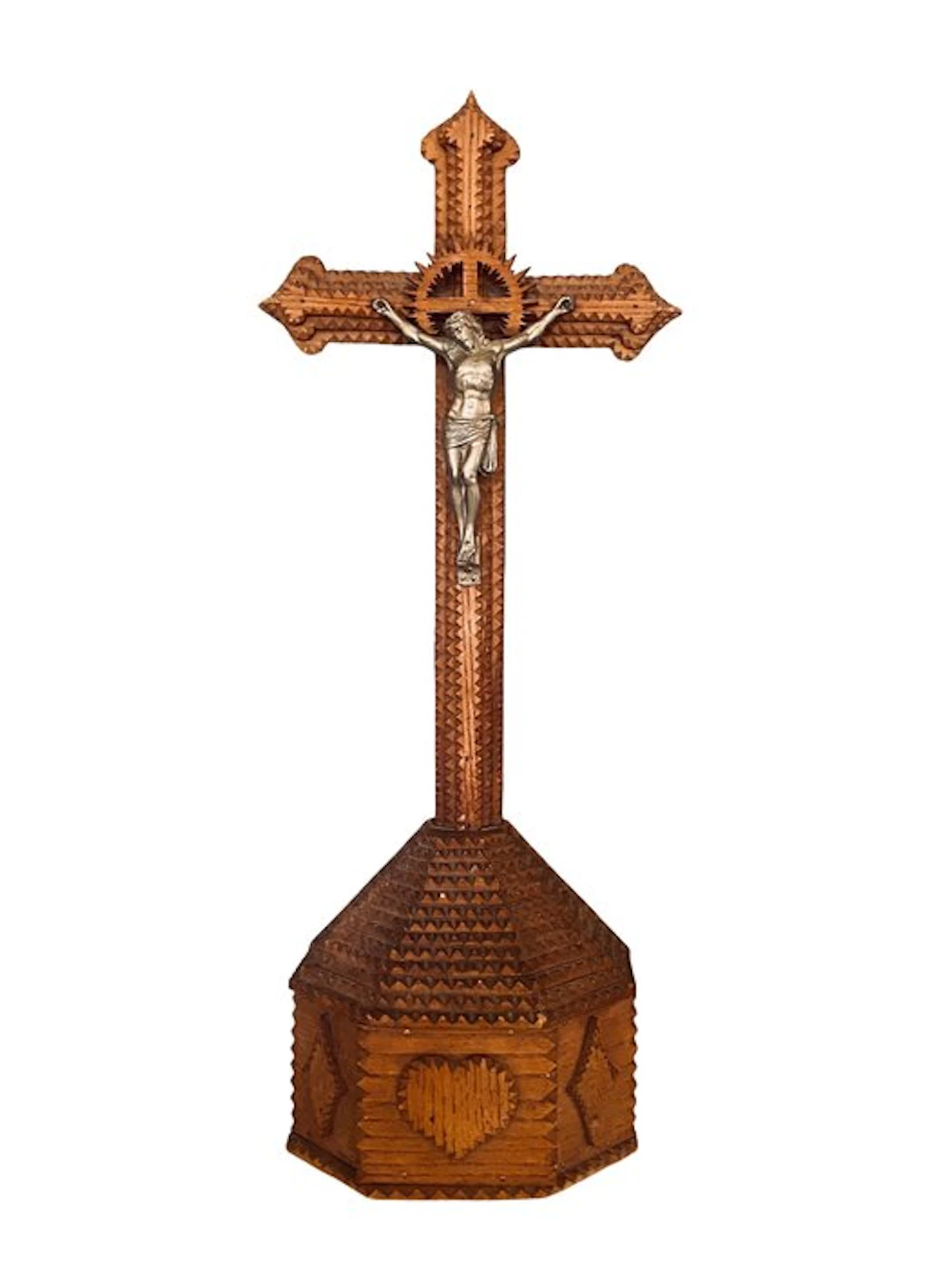 Crucifix - Wood, Metal - 1930-1940 - Tramp Art crucifix - 50 cm