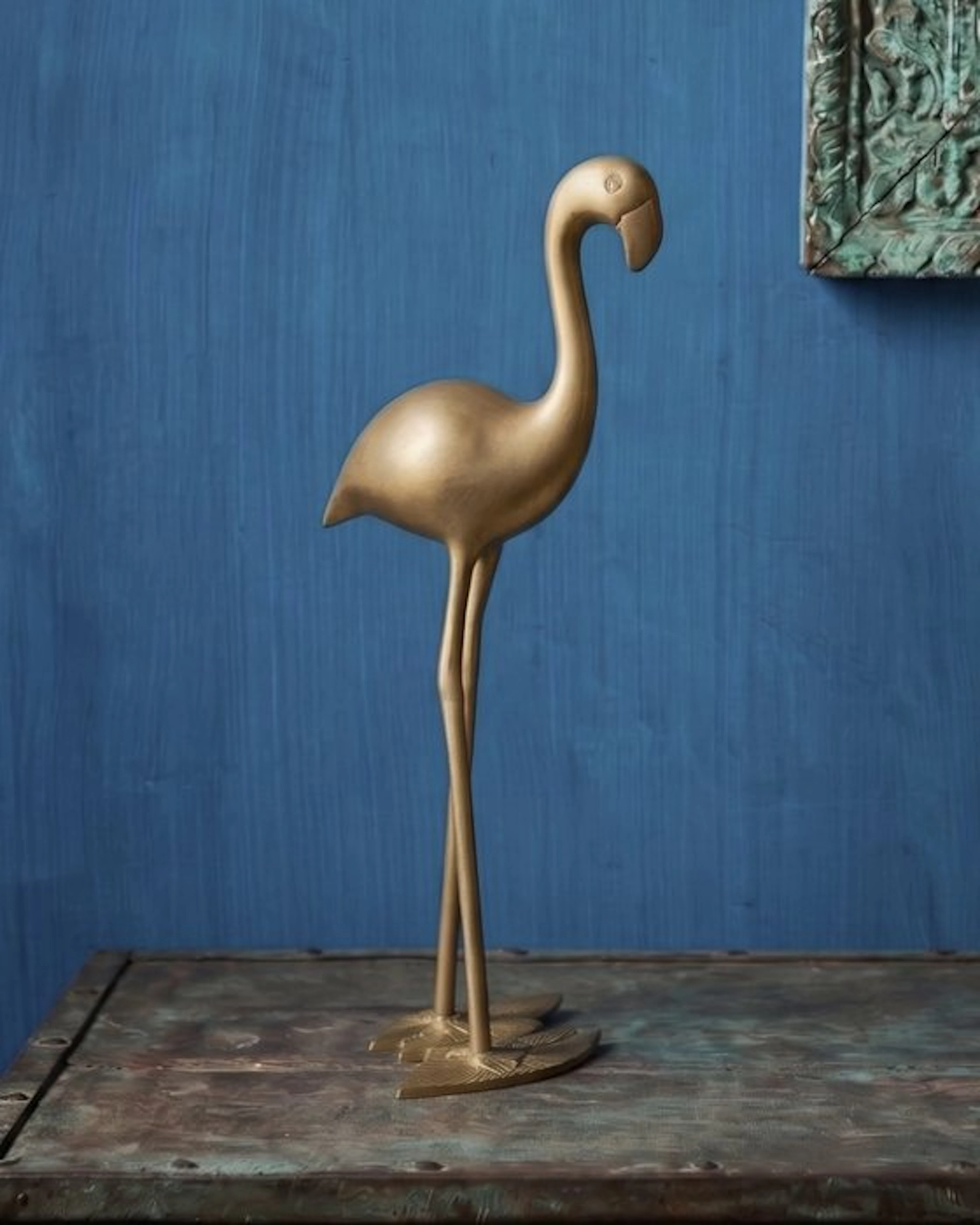 Statue, Messing flamingo op bladvoet