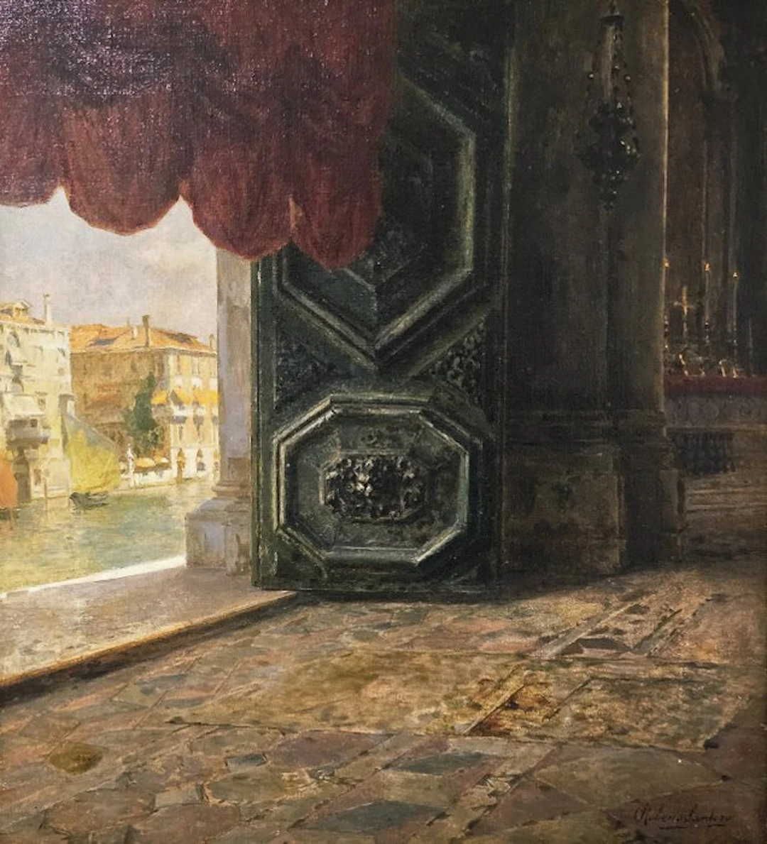 Rubens Santoro (1859 - 1942) - Scorcio di Venezia da una chiesa