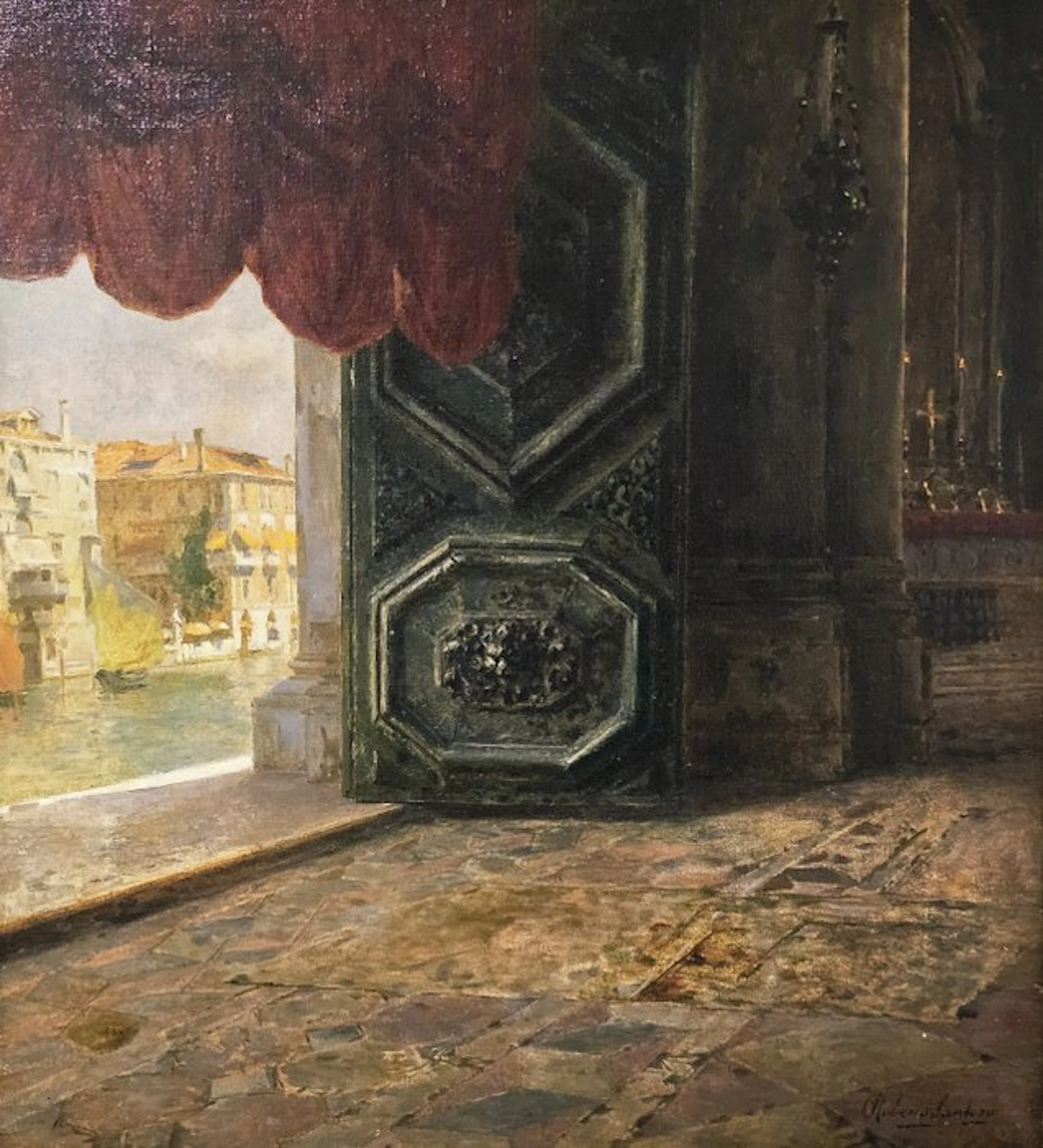 Rubens Santoro (1859 - 1942) - Scorcio di Venezia da una chiesa